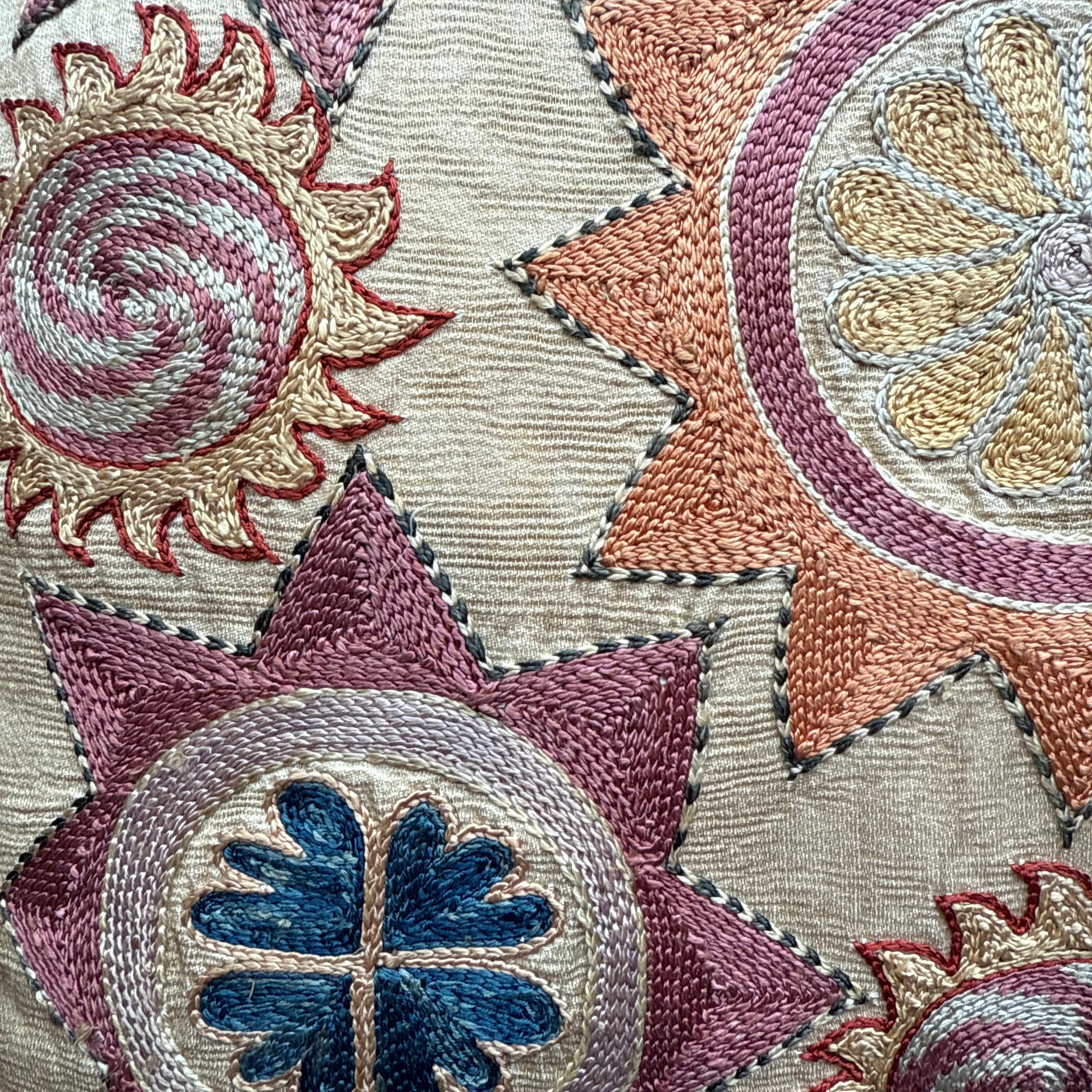 Hand Embroidered Lavender Silk Pillow Uzbekistan (18x18)