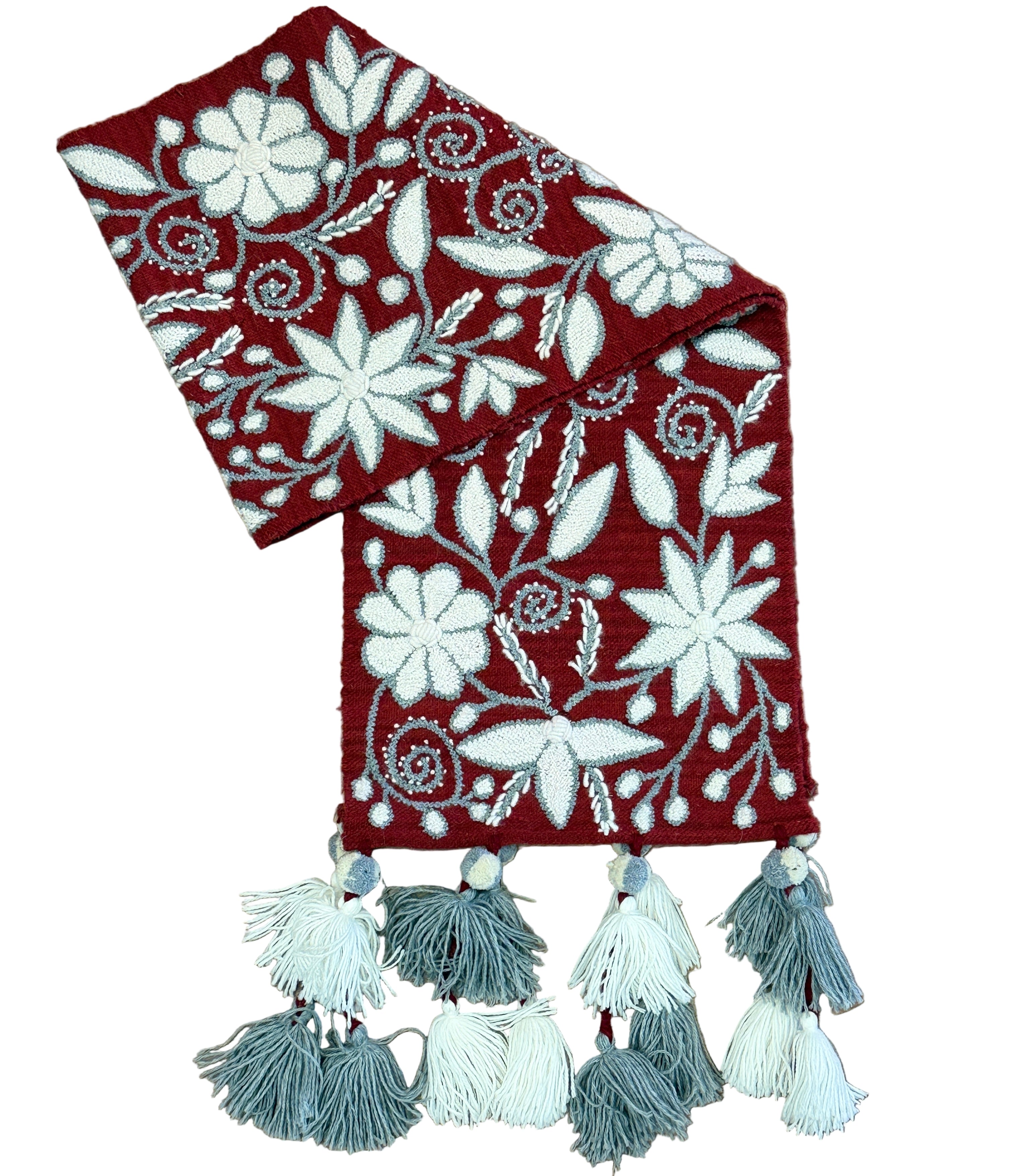 Embroidered Red Wool Table Runner Peru