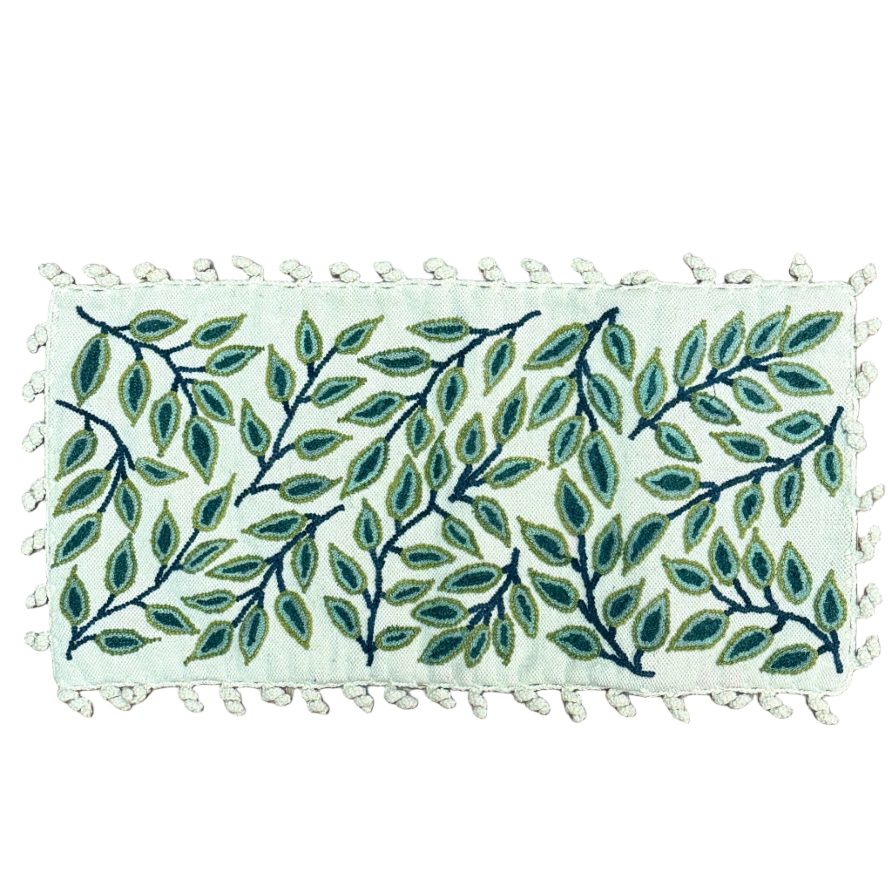 Embroidered Mint Wool Lumbar Peru (12x24)