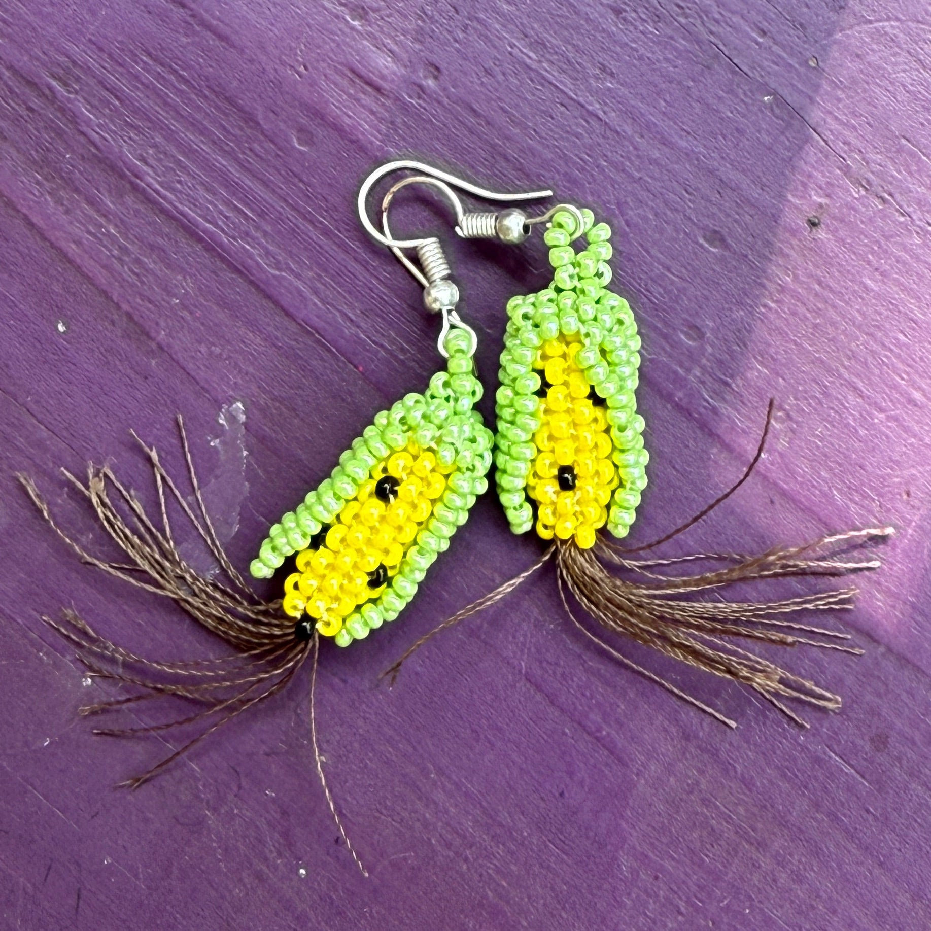 Handmade Beaded Yellow Corn Earrings Guatemala
