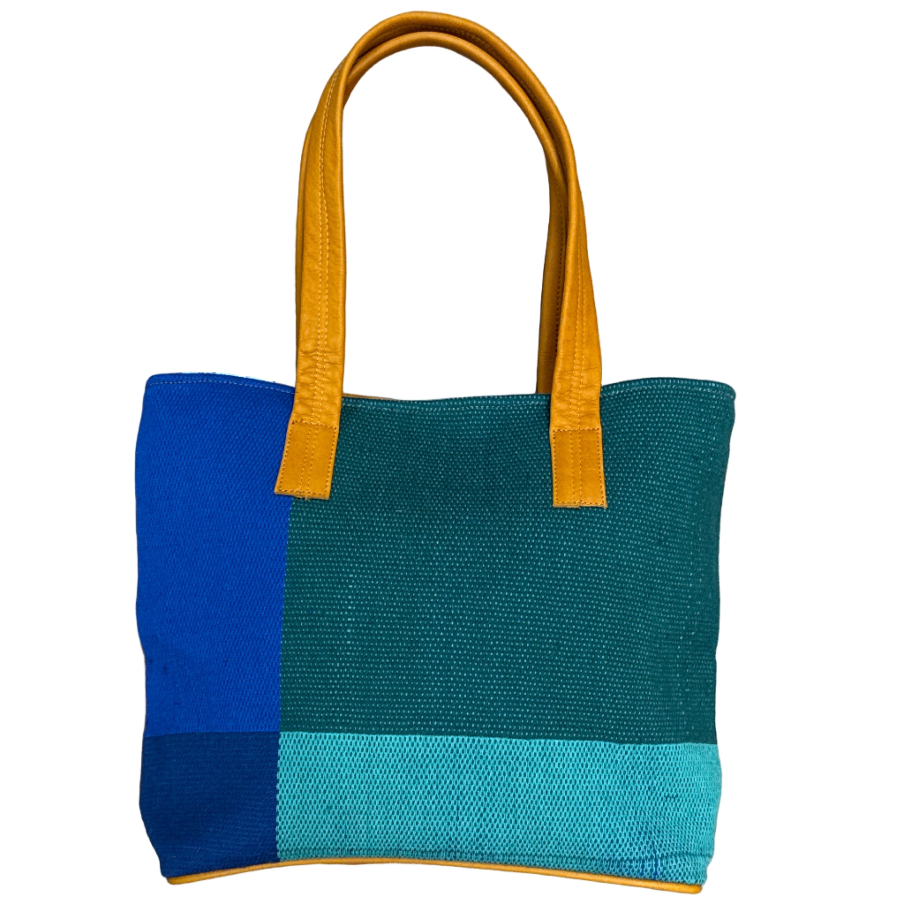 Handmade Woven Leather Blues Tote Bag Peru