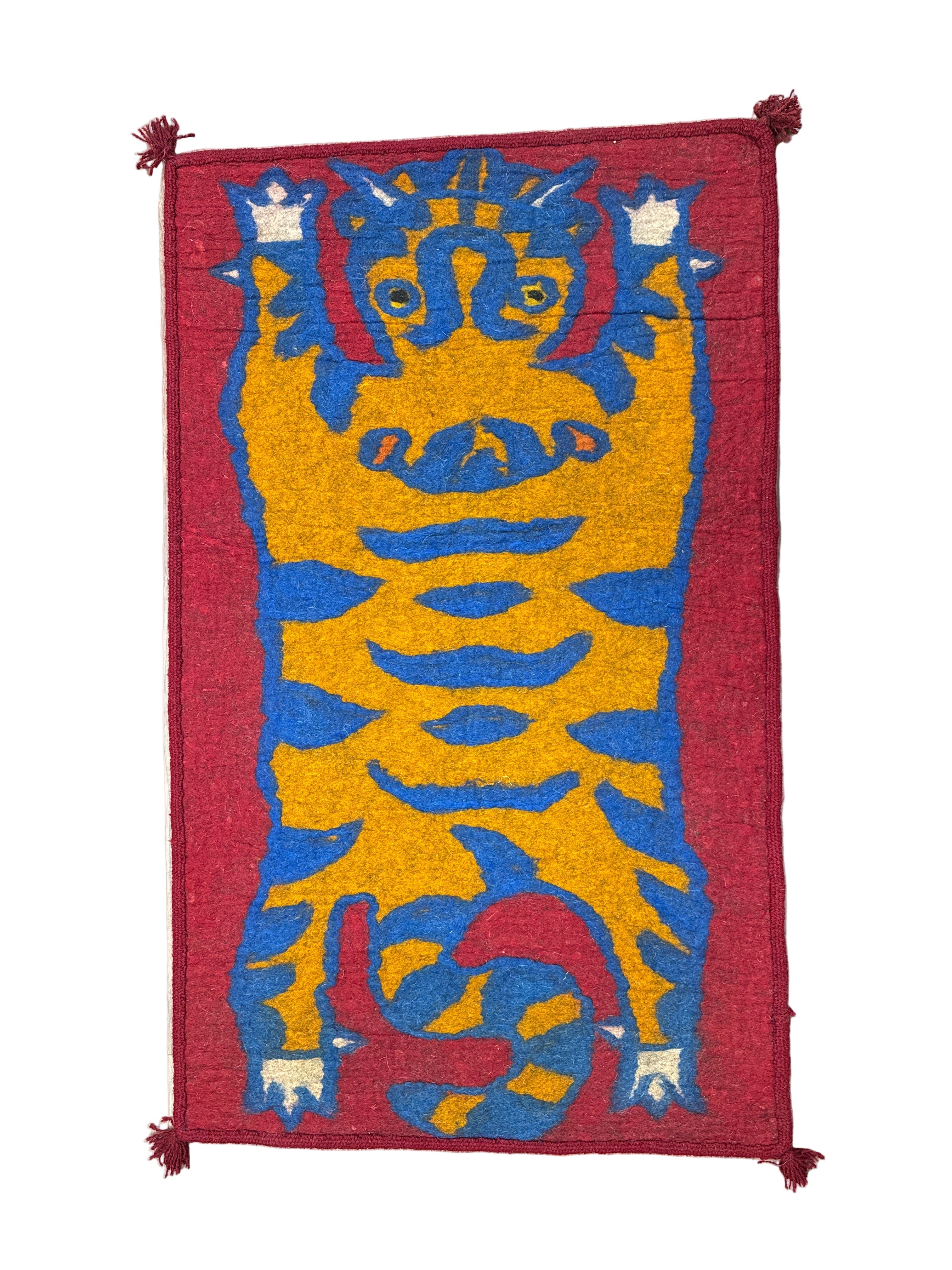 Handmade Wool Felt Orange Tiger Rug Afghanistan (30x48)