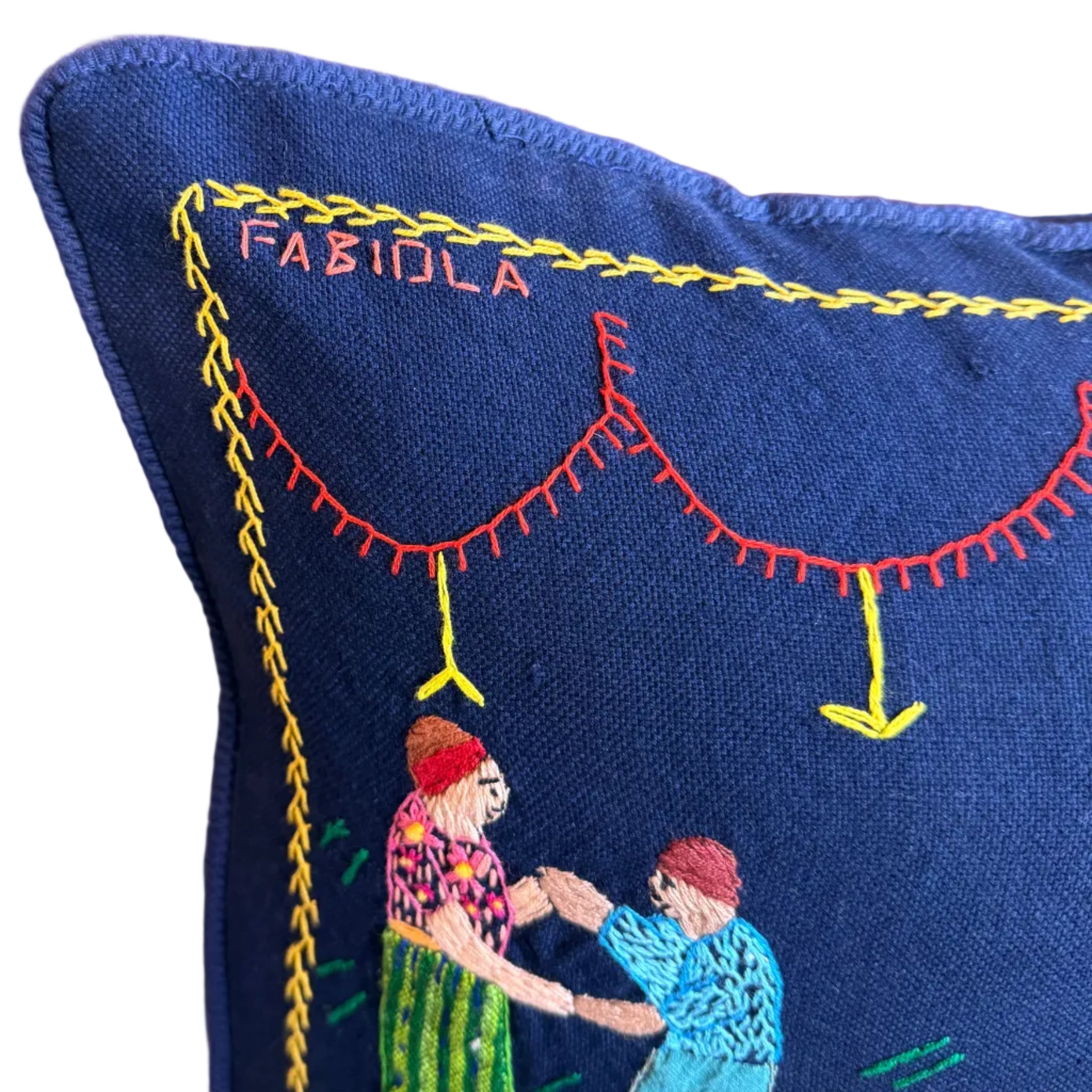 Handwoven and Embroidered Dance Story Cloth Pillow Guatemala (18x18)