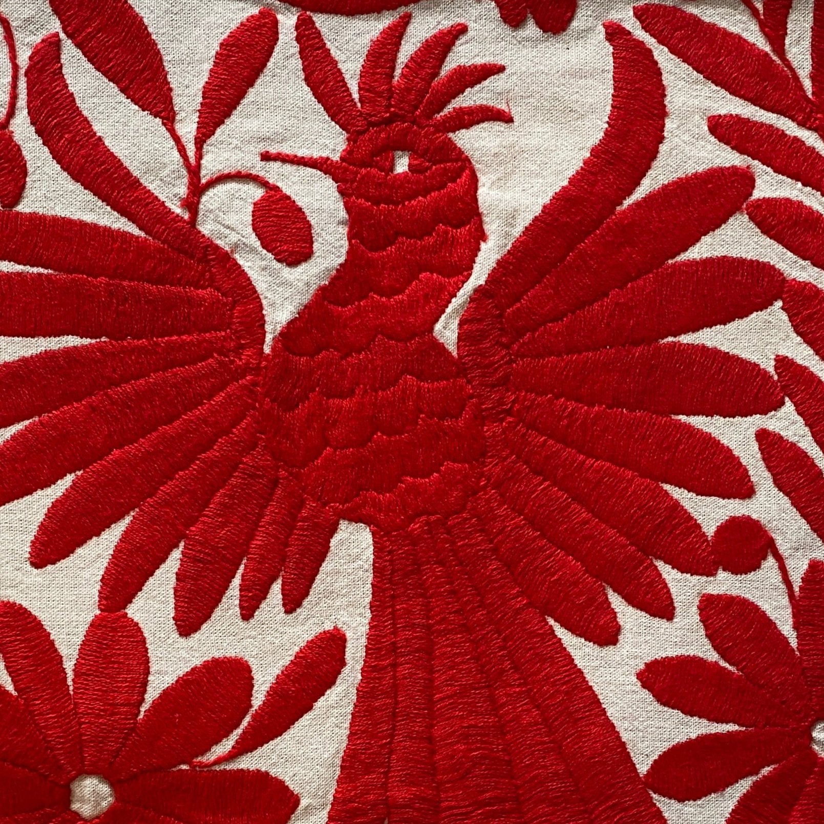 Otomi Hand Embroidered Strawberry Red Table Runner Mexico