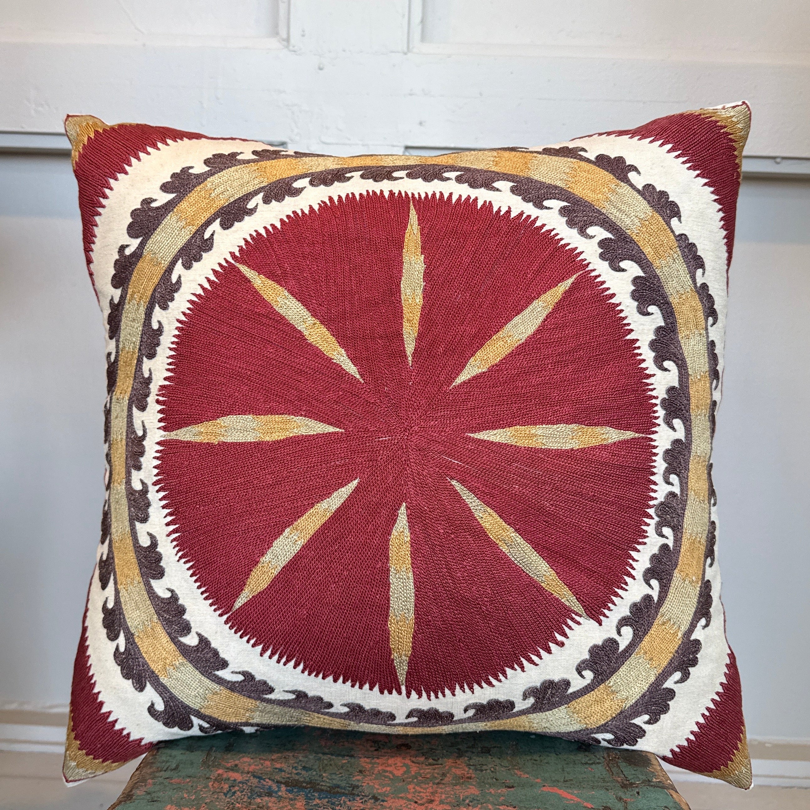 Hand Embroidered Suzani Star Pillow Uzbekistan (19x19)