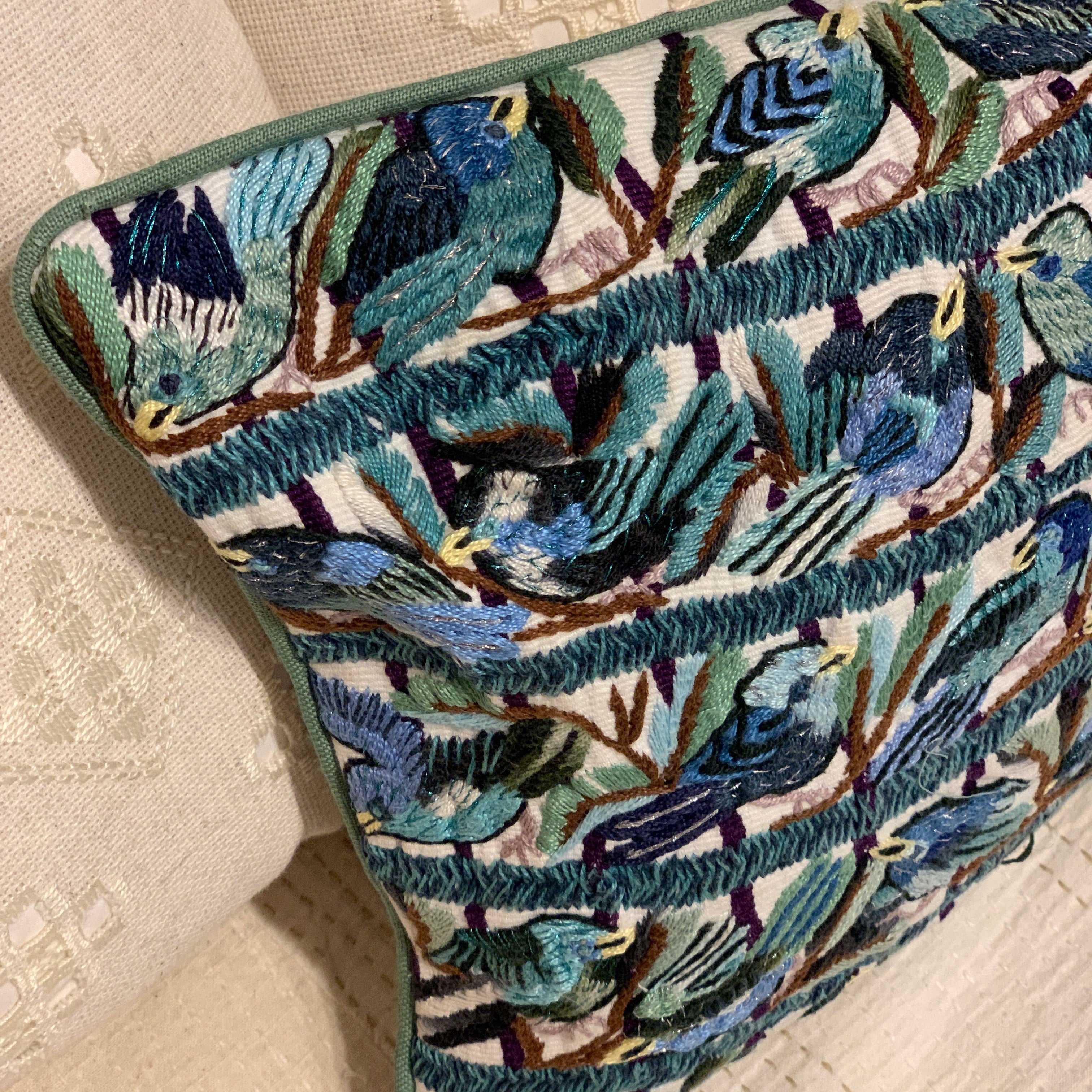 Embroidered Aqua Pantalones Lumbar Guatemala (10x20)