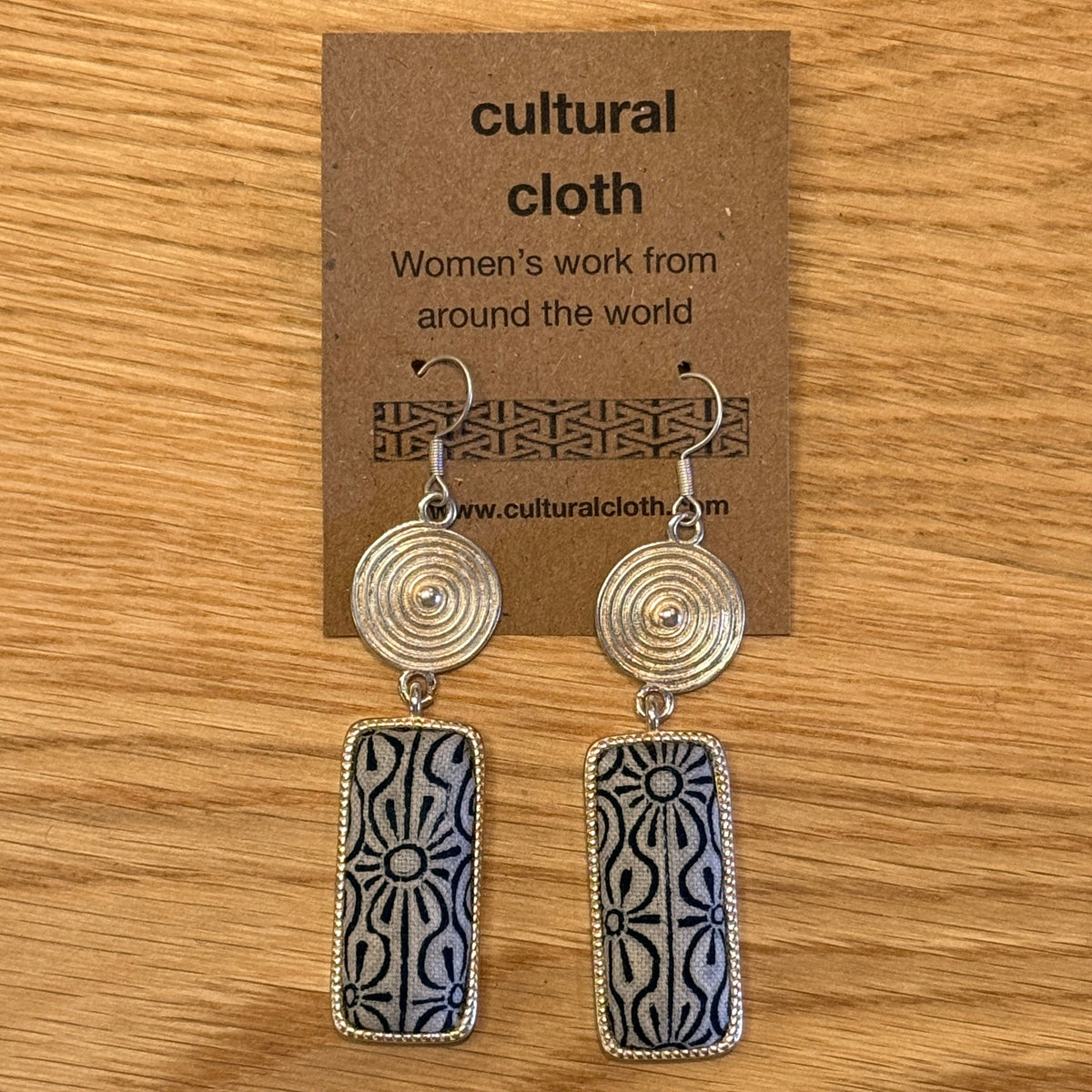 Handmade Silver & Indigo Rectangle Batik Earrings China