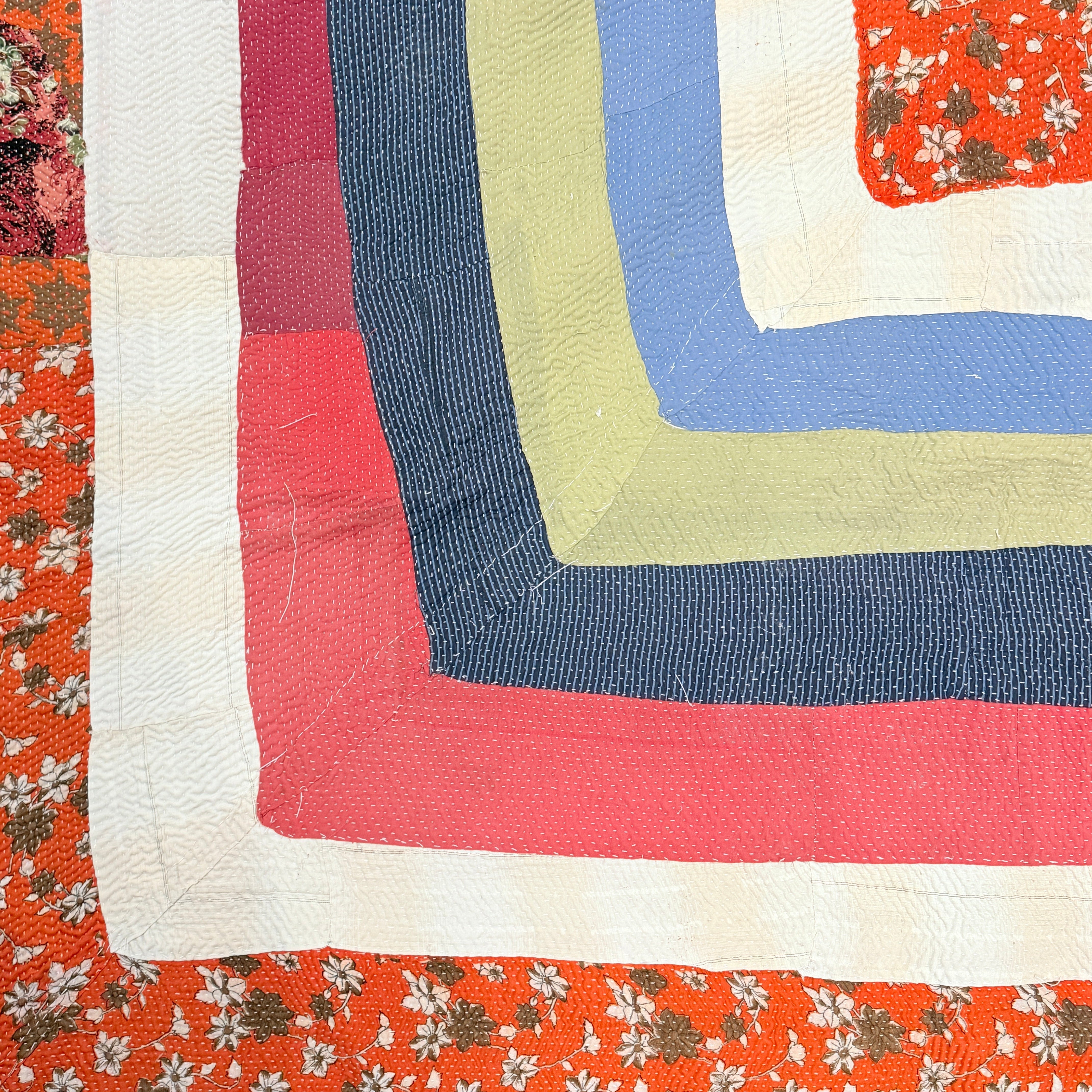 Handmade Orange Kantha Patchwork Quilt India