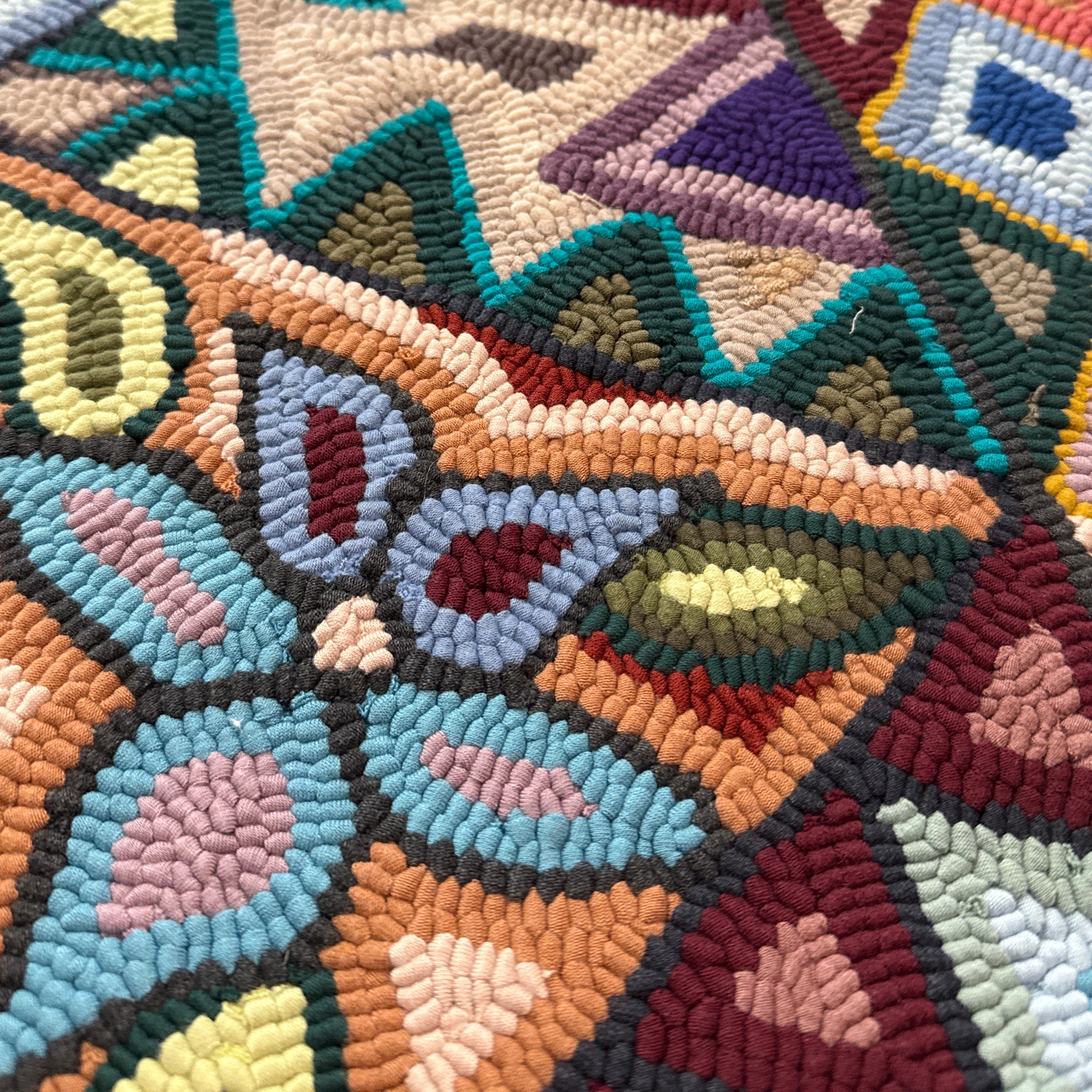 Medium Geometric Handmade Hooked Rug Recycled Clothing Guatemala