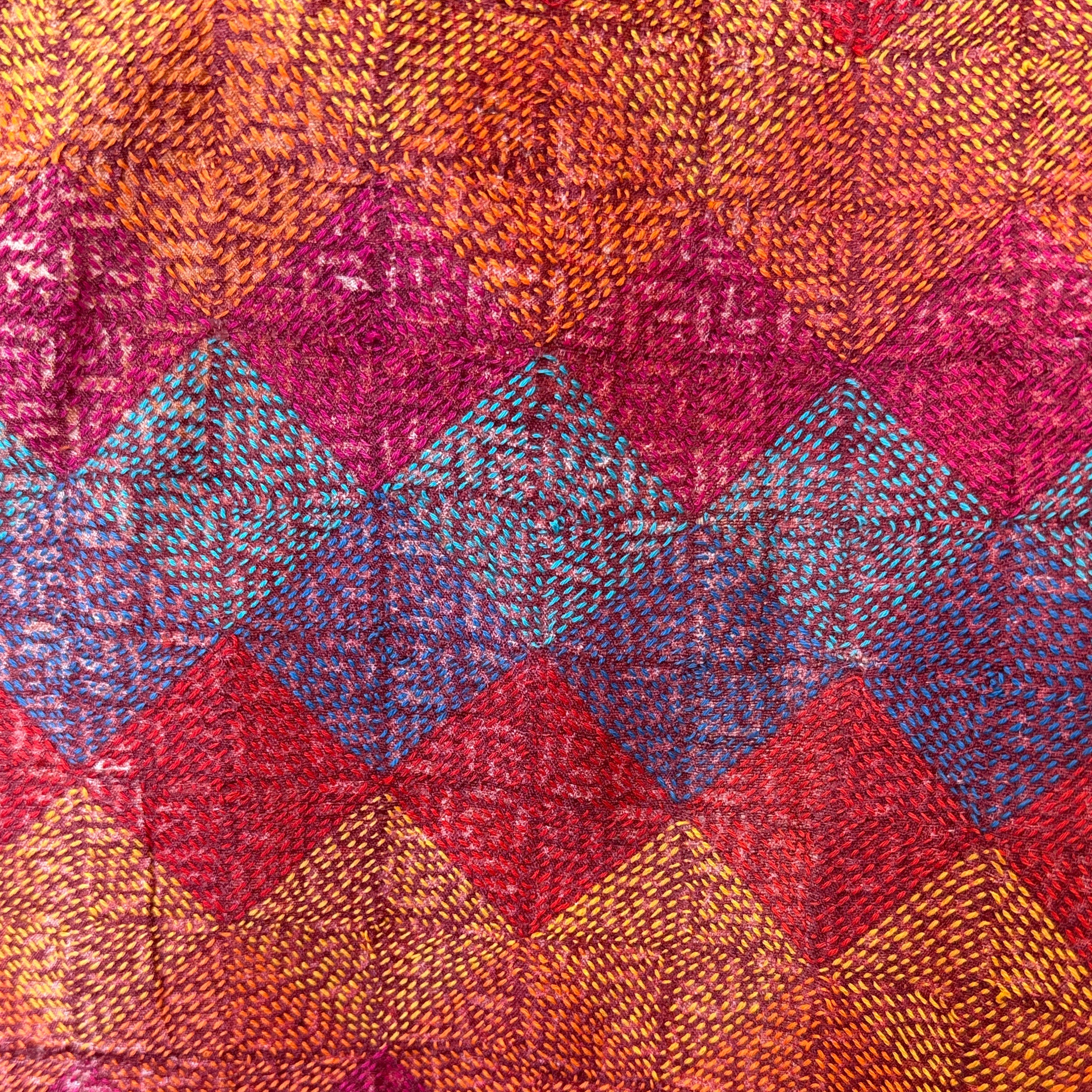 Silk Kantha Stitched Prantik Plum Scarf India