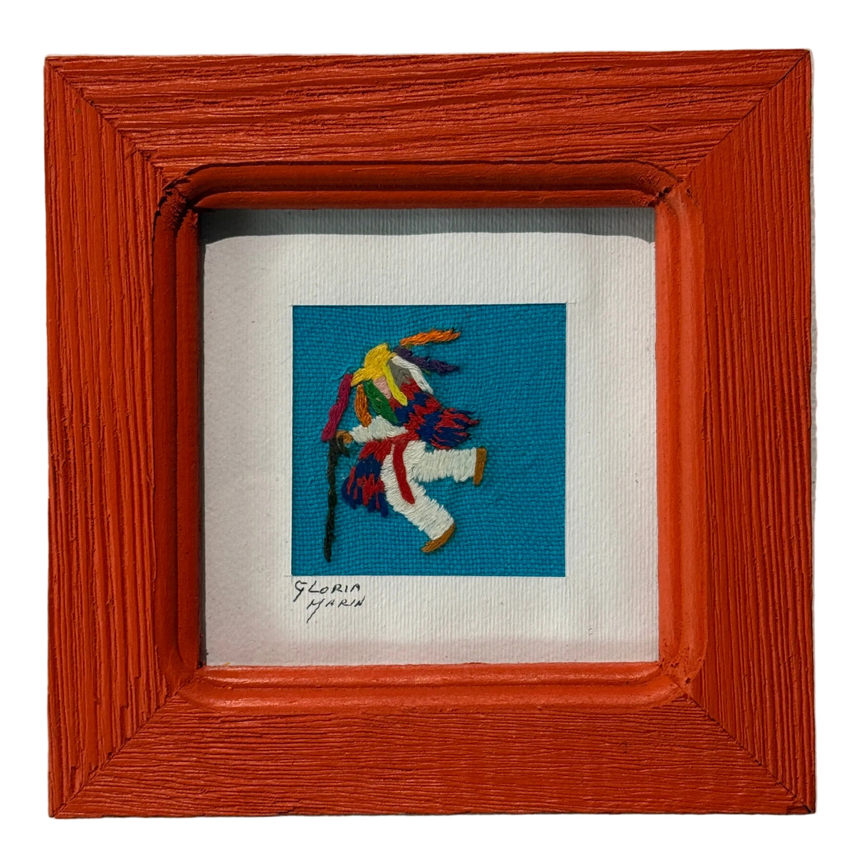 Embroidered Small Orange Viejito Frame Mexico