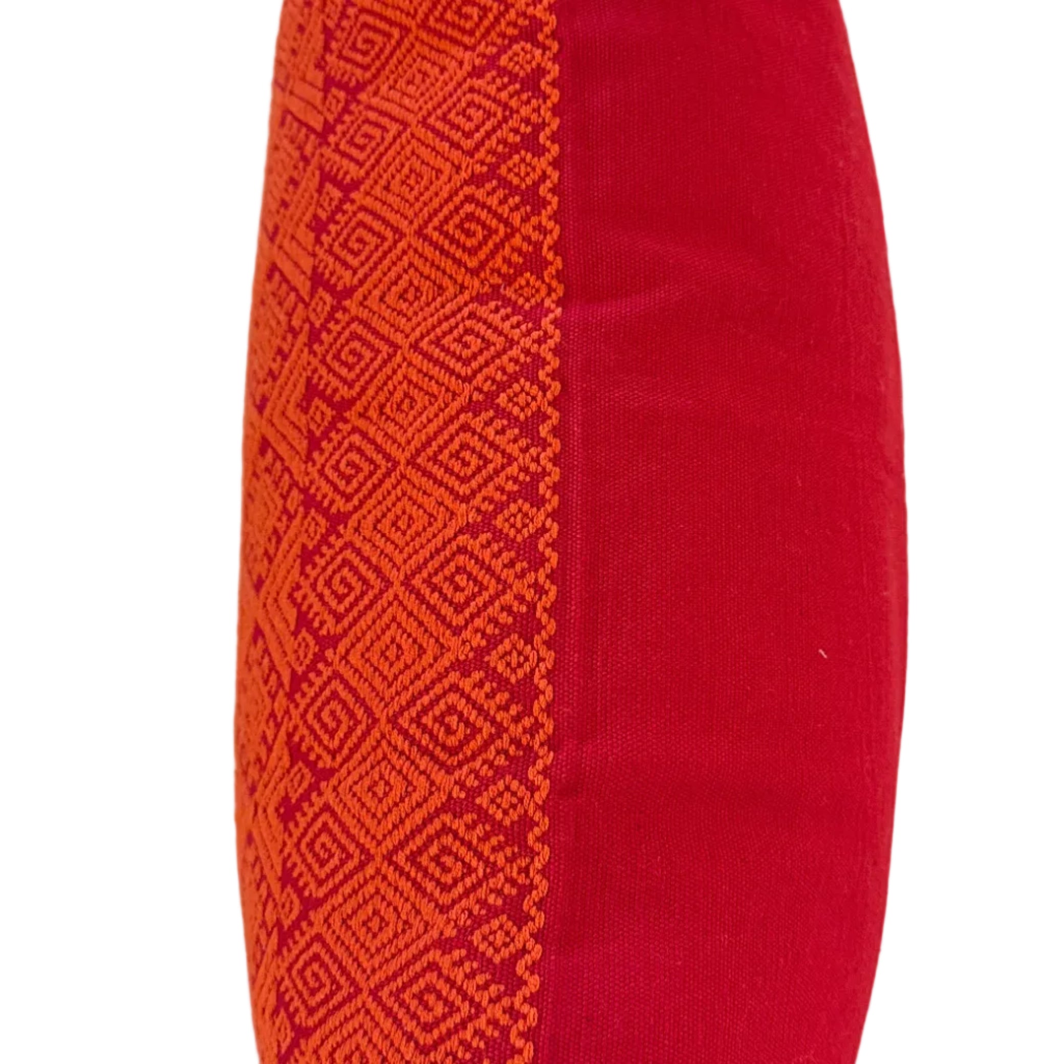 Handwoven Red Brocade Cotton Pillow Mexico (19x19)