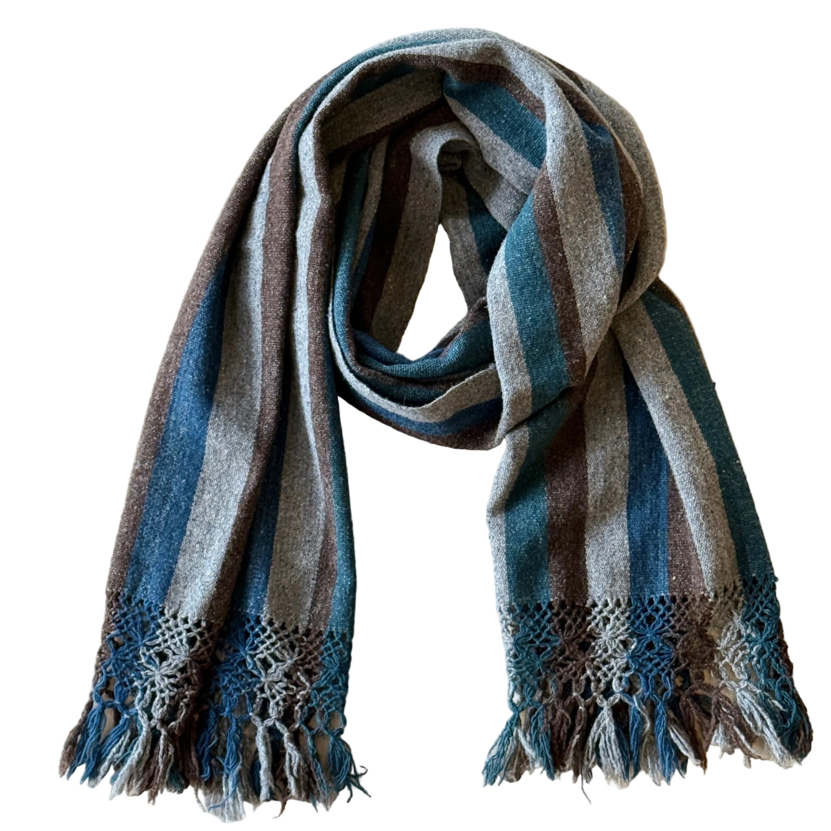 Handwoven Natural Dye Blues Wool Rebozo Mexico