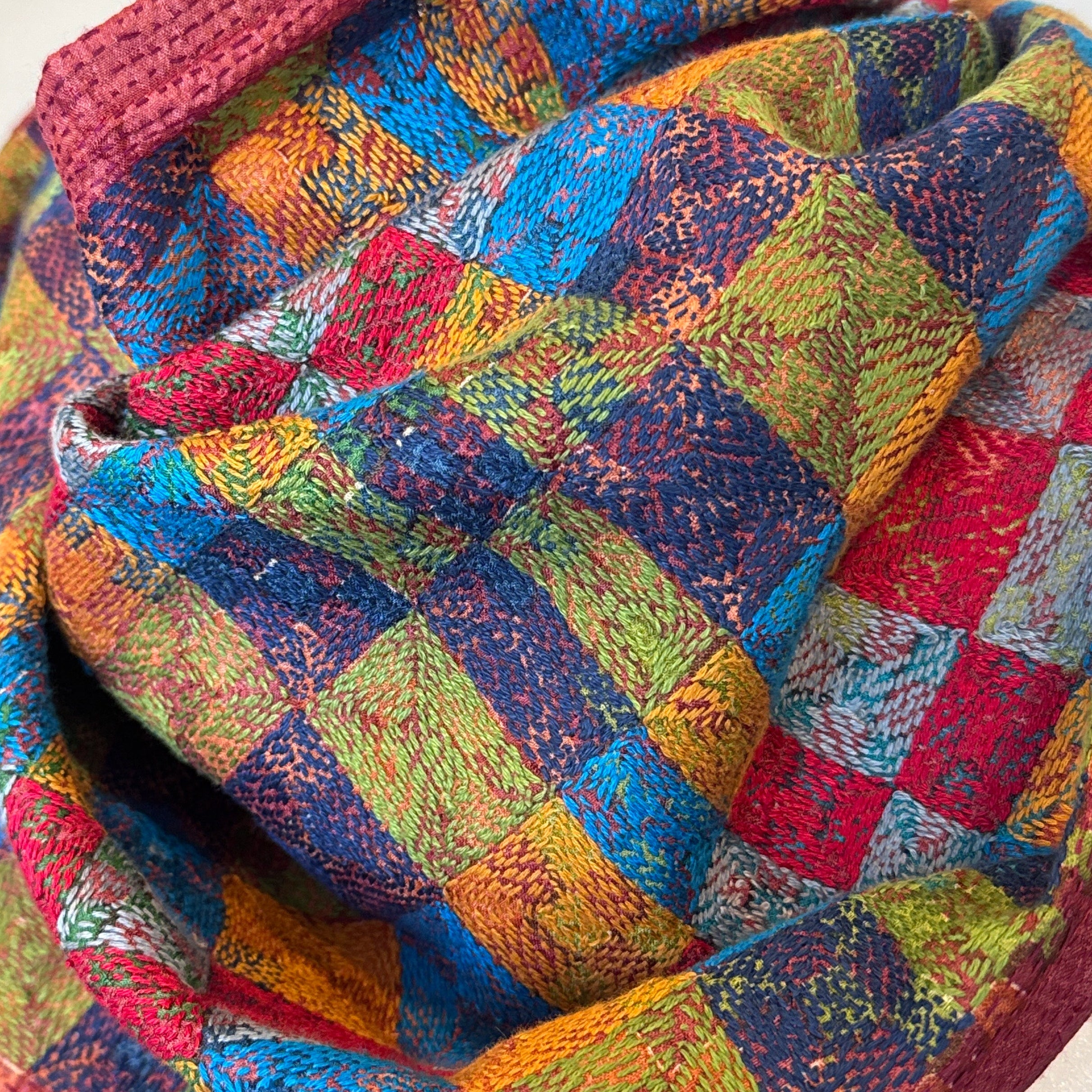 Silk Kantha Stitched Prantik Red Scarf India