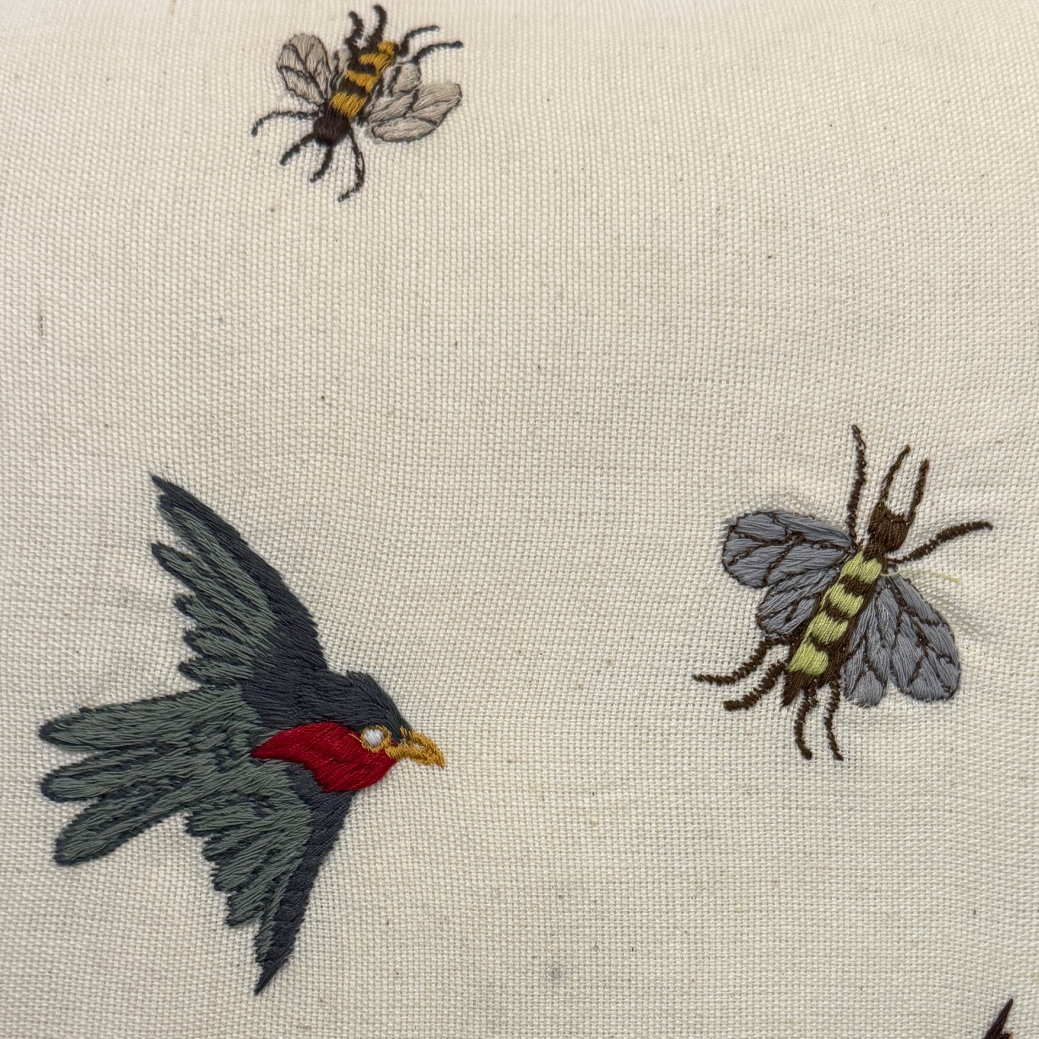 Embroidered Natural Bird & Bee Pillow Guatemala