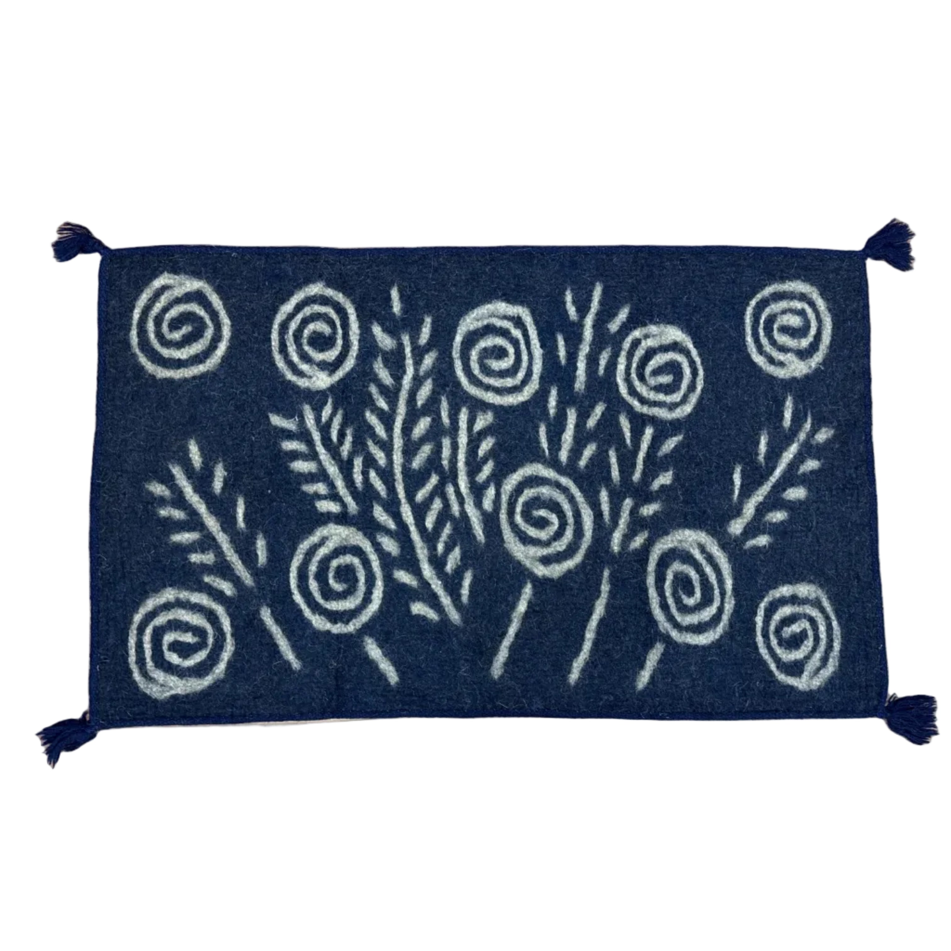 Handmade Wool Felt Blue Spiral Flowers Rug Afghanistan (30x48)