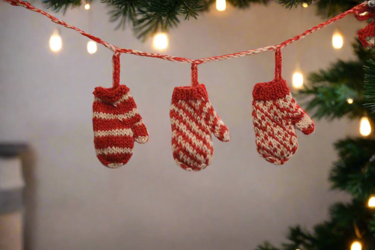 Mitten Garland Red and White Nepal