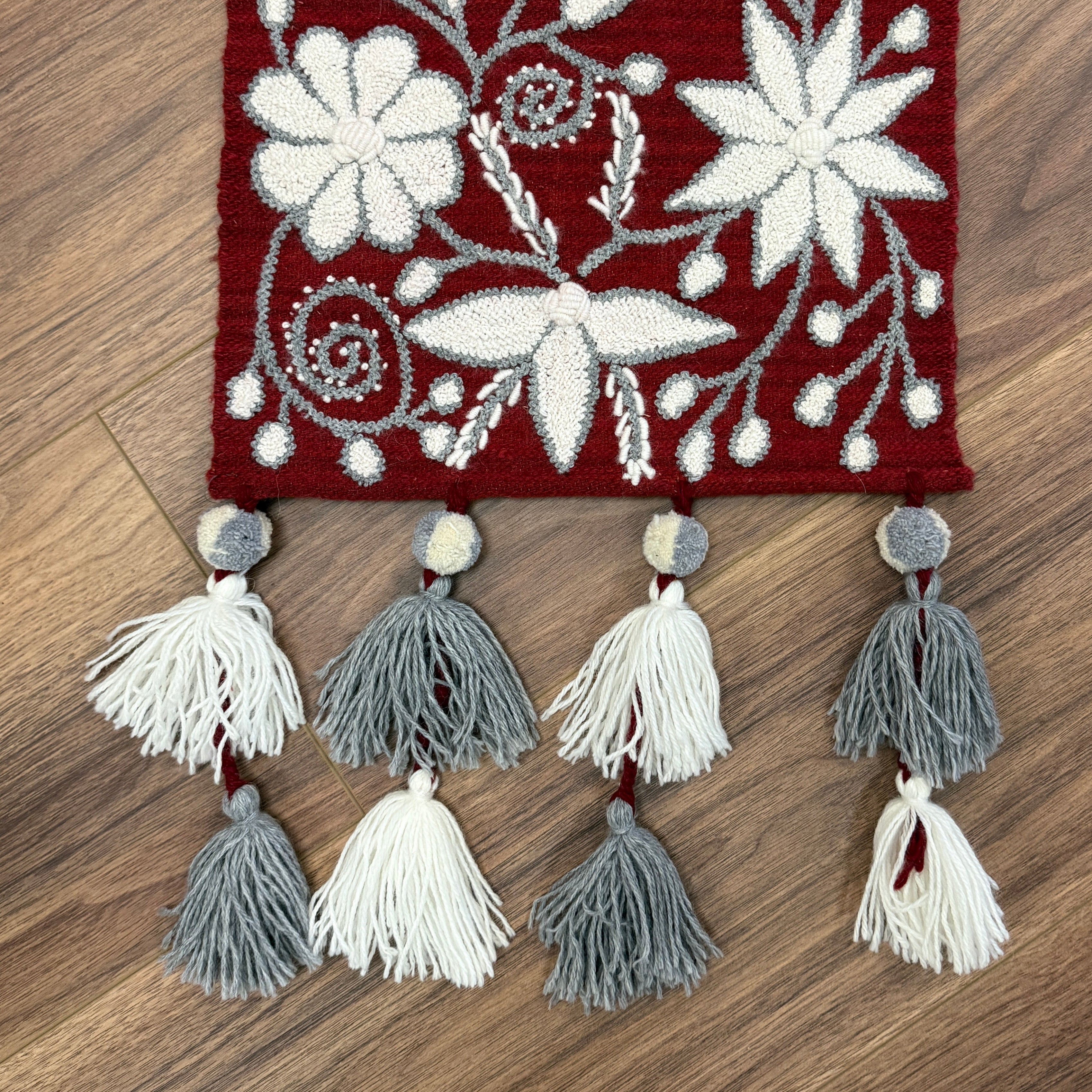 Embroidered Red Wool Table Runner Peru
