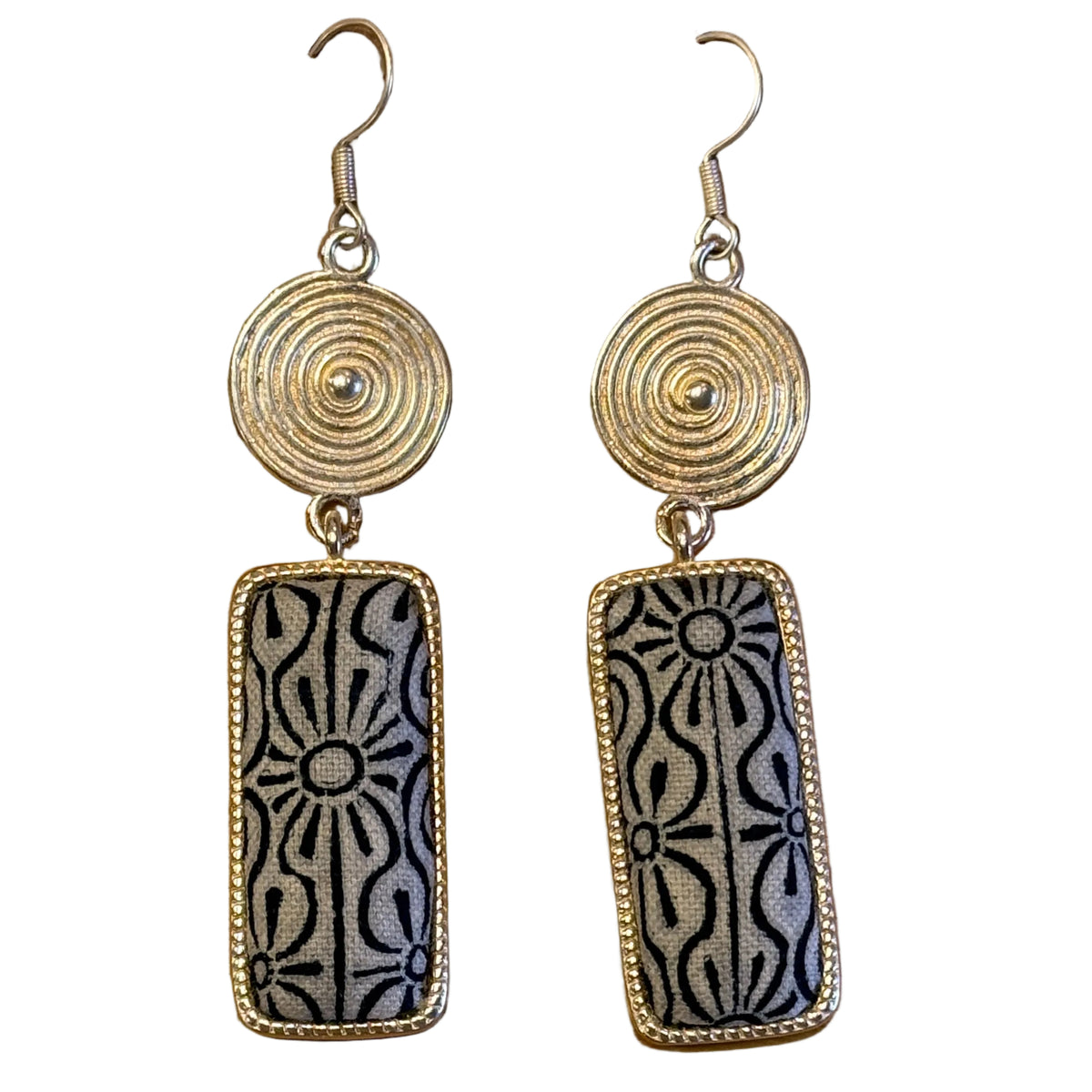 Handmade Silver & Indigo Rectangle Batik Earrings China