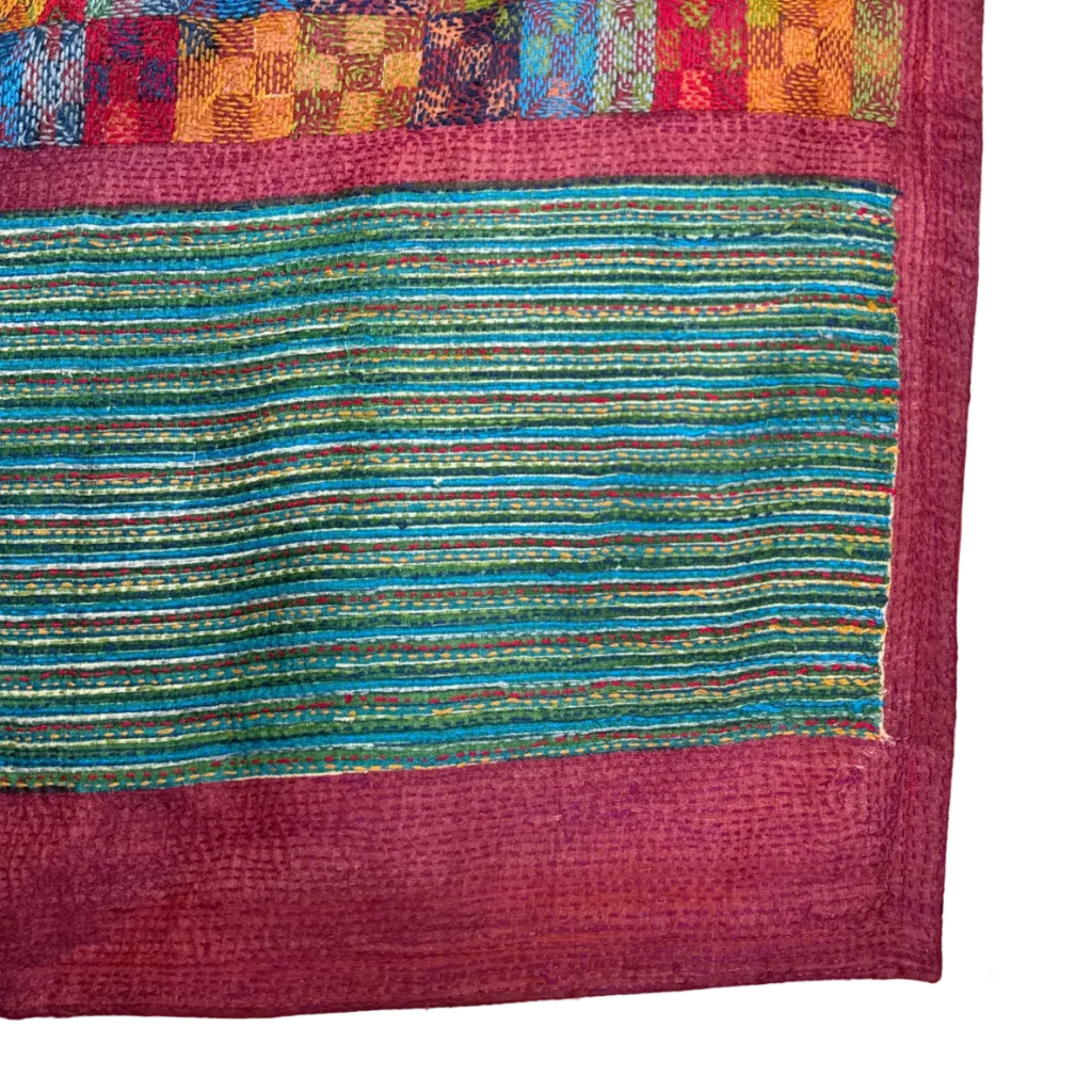 Silk Kantha Stitched Prantik Red Scarf India