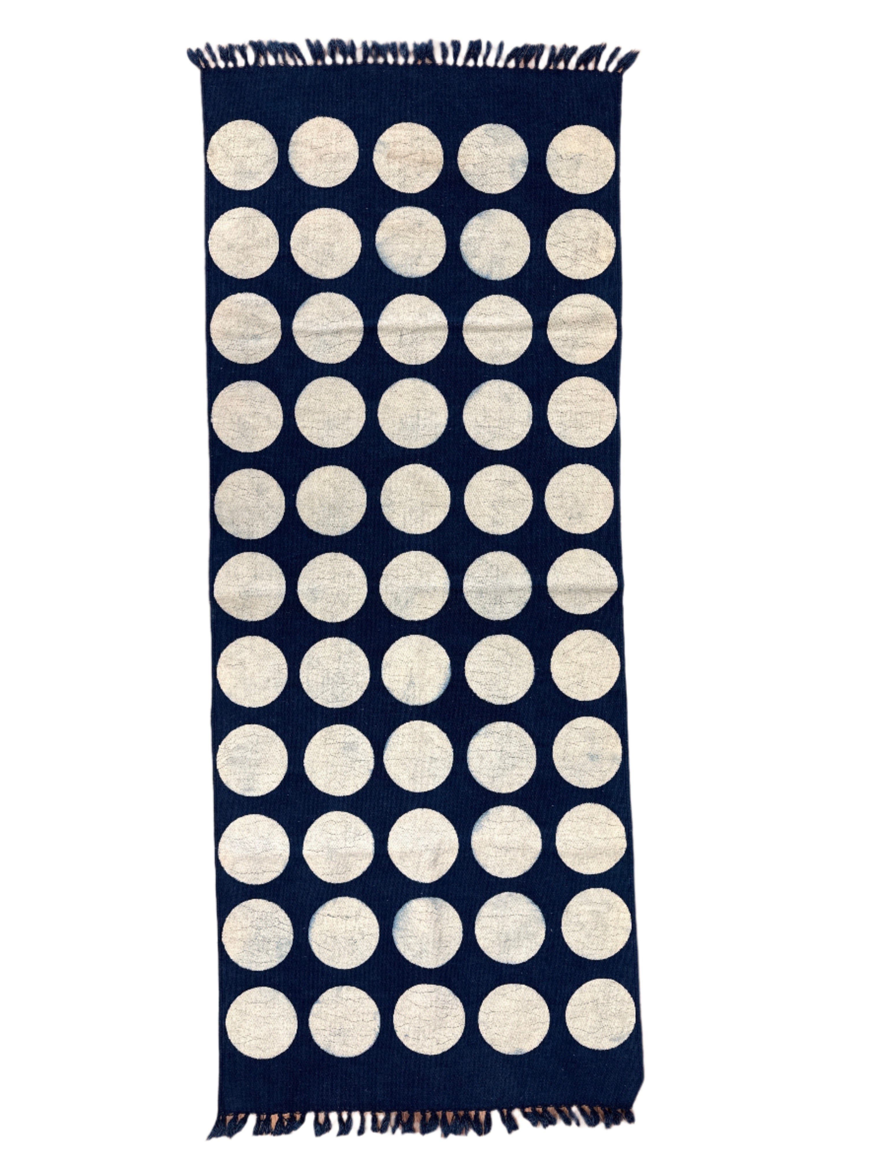 Handmade Block Printed Indigo Dots Canvas Rug India 2.5x6