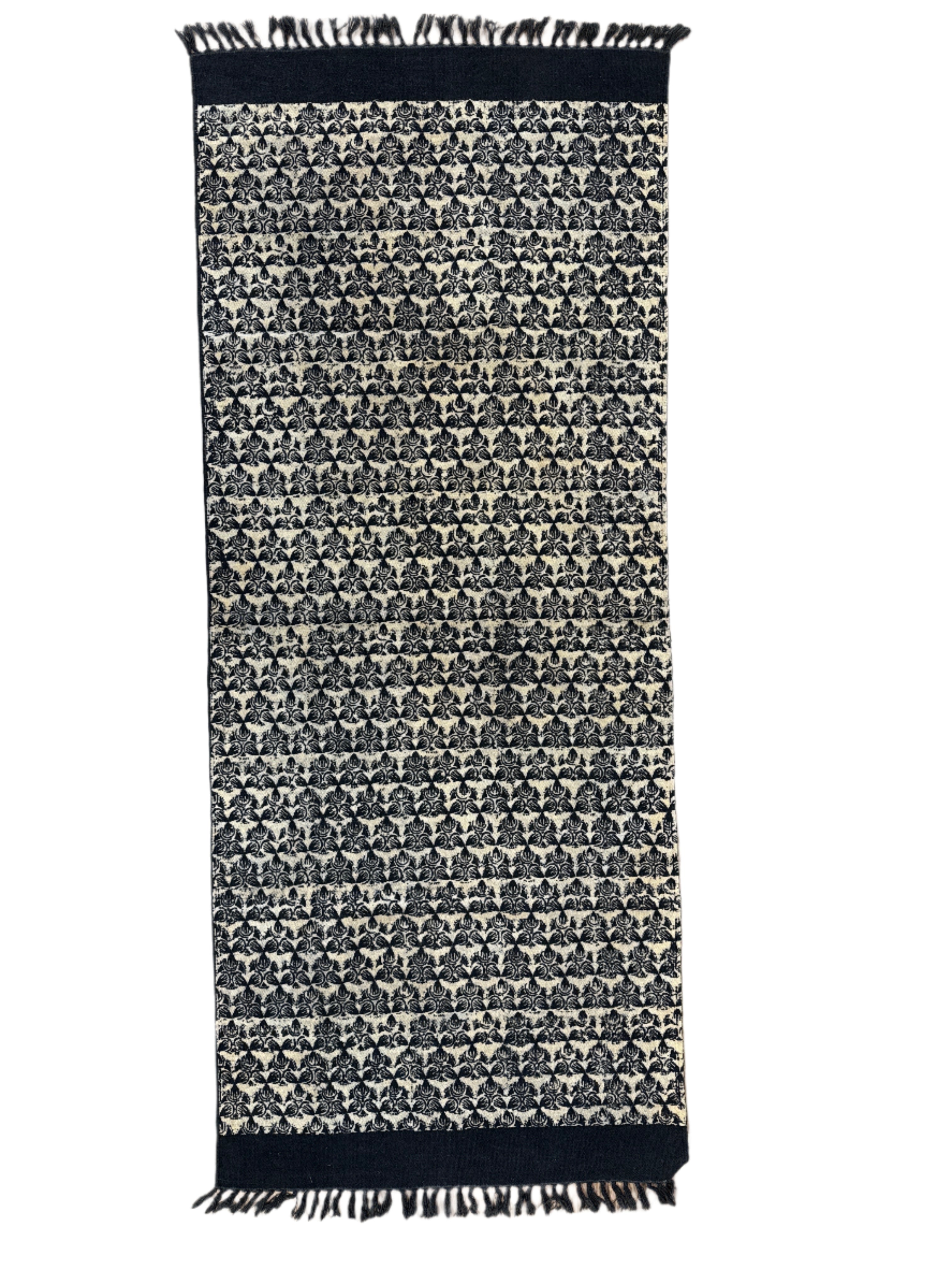 Handmade Block Printed Black Canvas Rug India 2.5x6