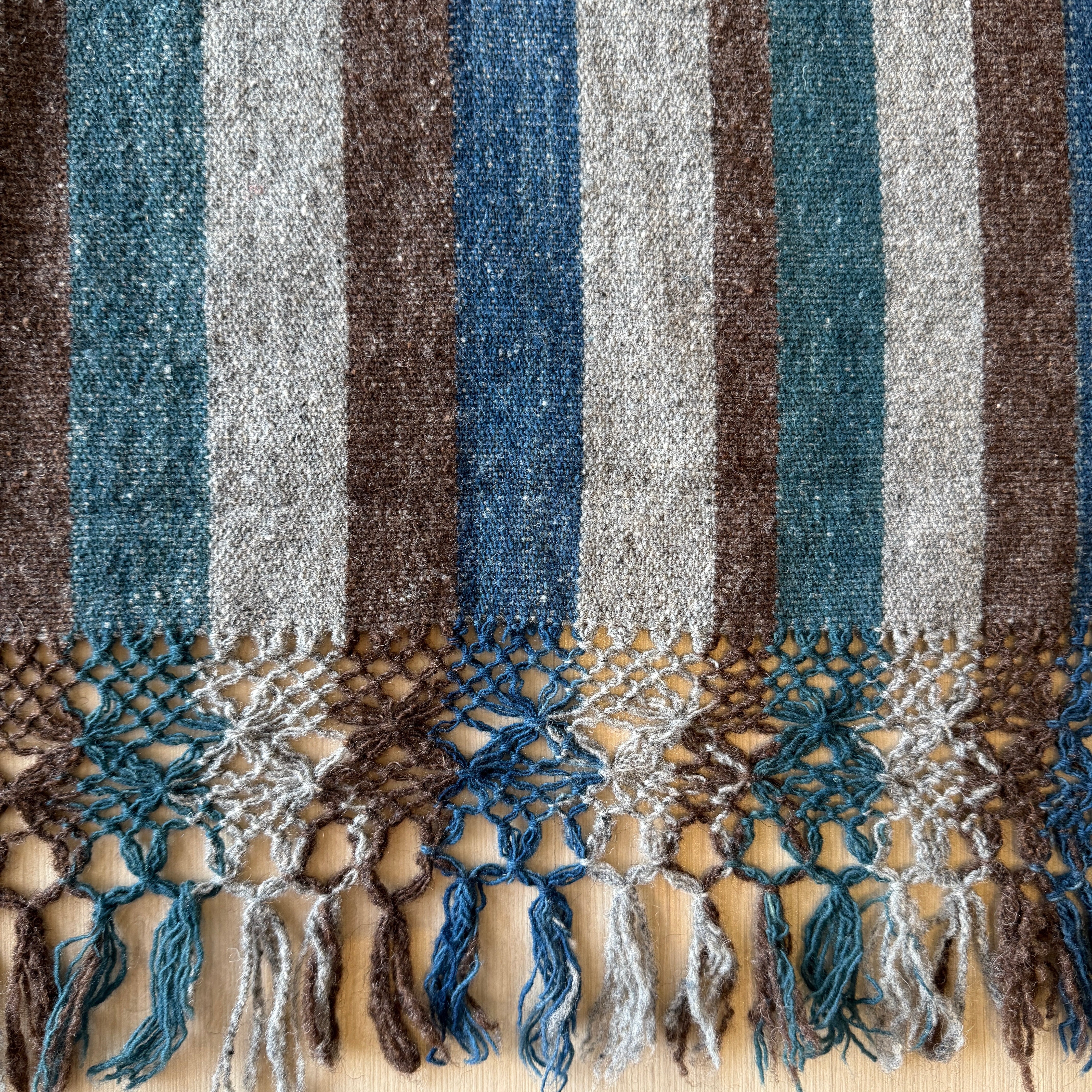 Handwoven Natural Dye Blues Wool Rebozo Mexico