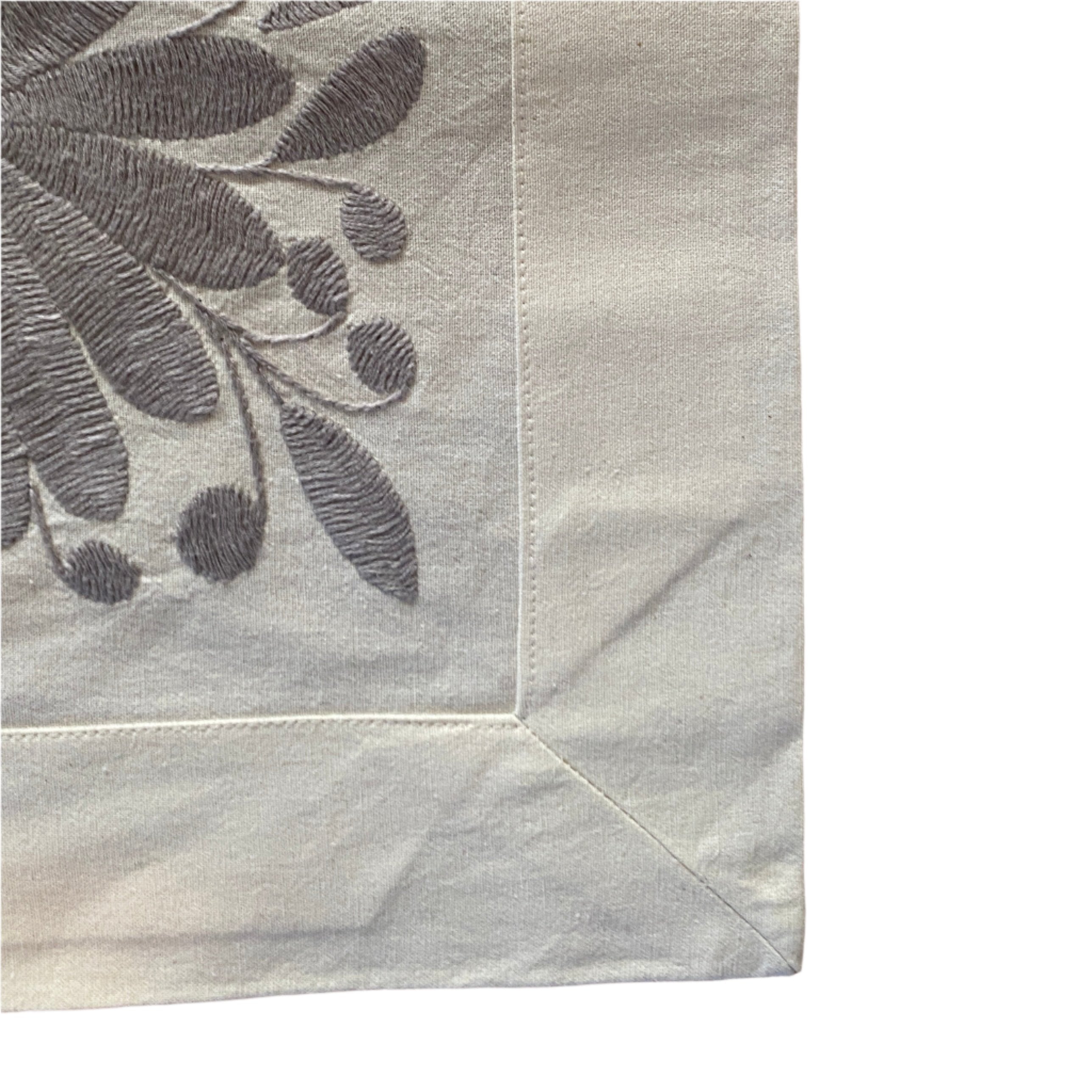 Otomi Hand Embroidered Light Grey Table Runner Mexico