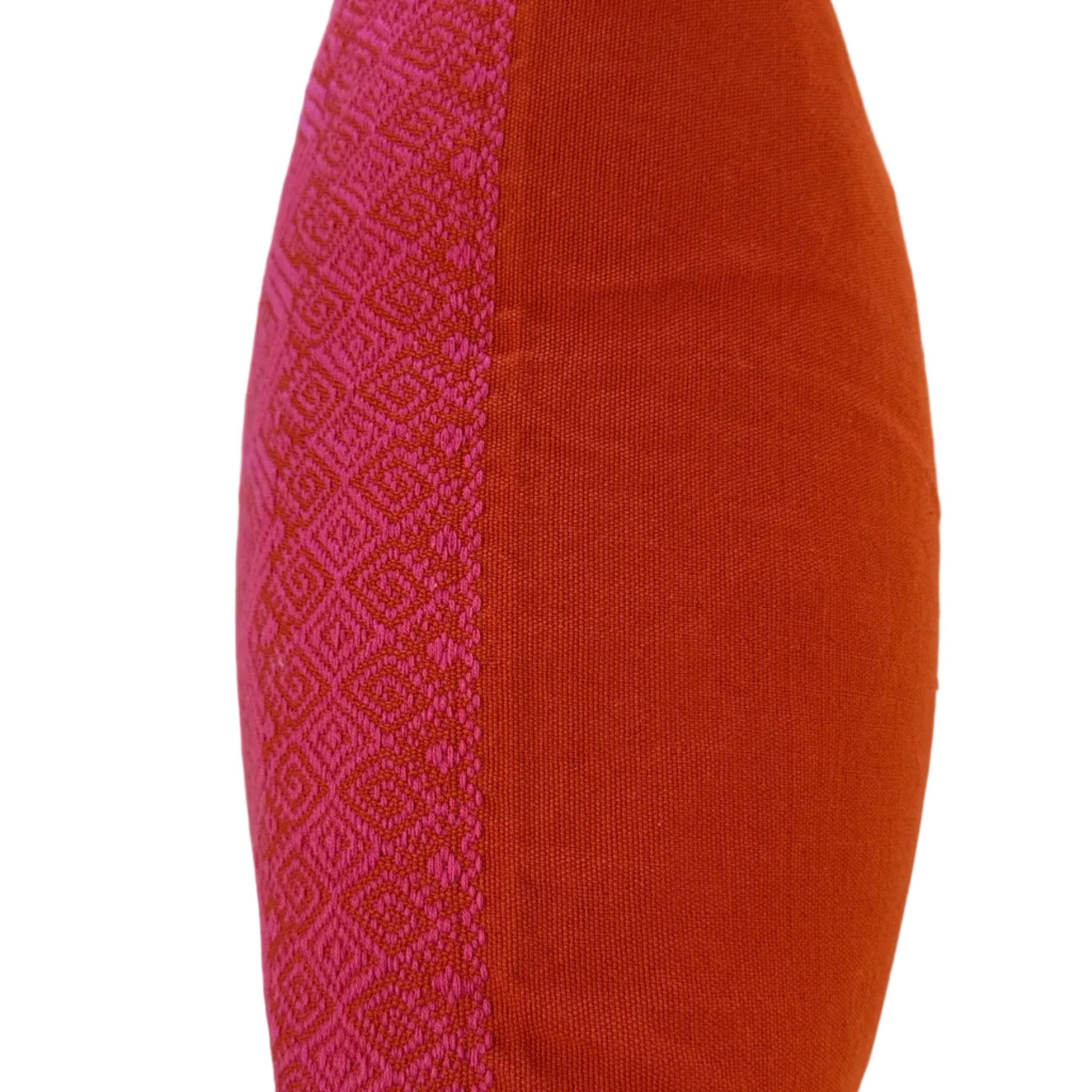 Handwoven Pink Brocade Cotton Pillow Mexico (15x15)