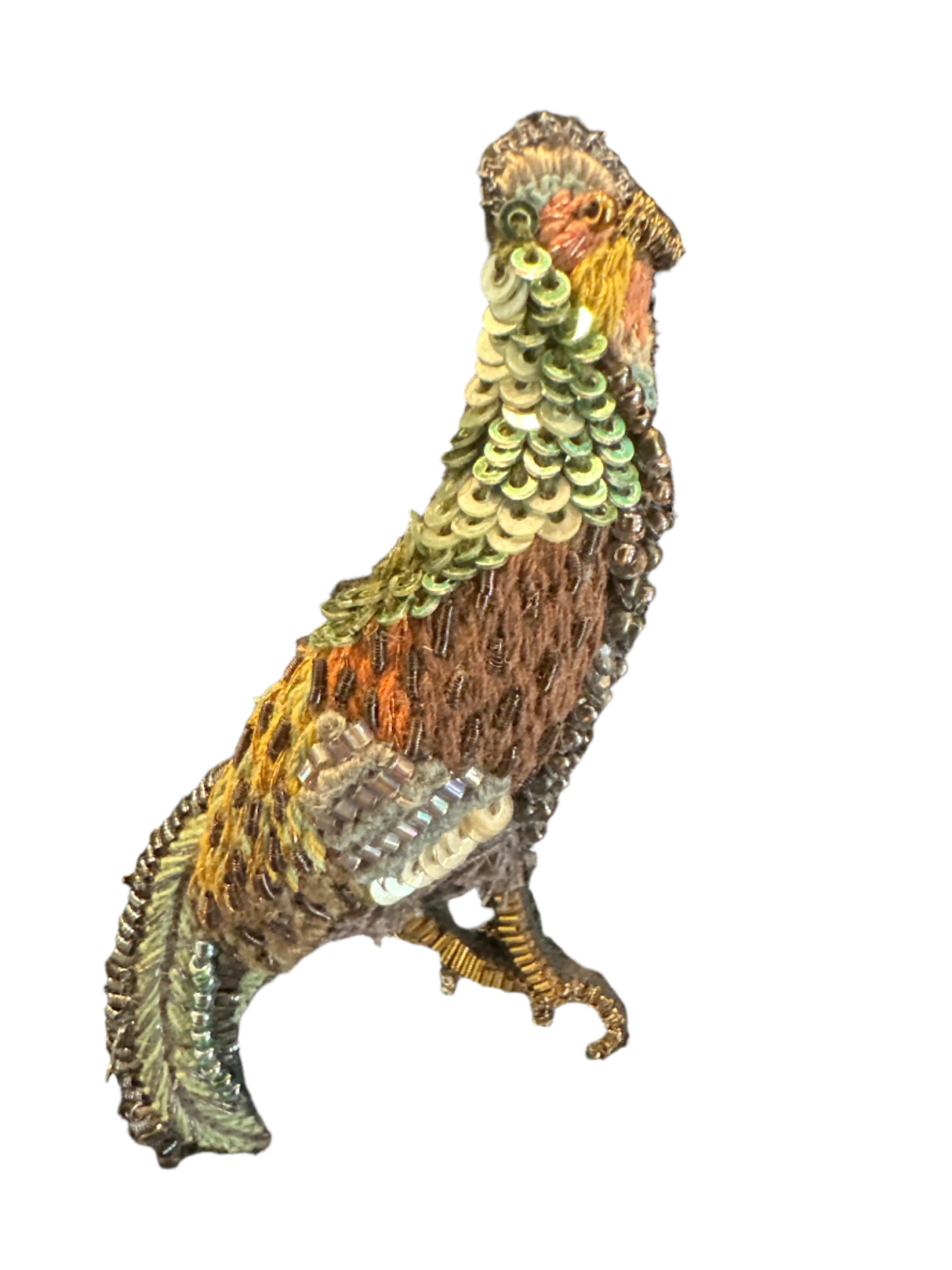 Handmade Embroidered Beaded India - Jungle Fowl (1.75"x 2.5")