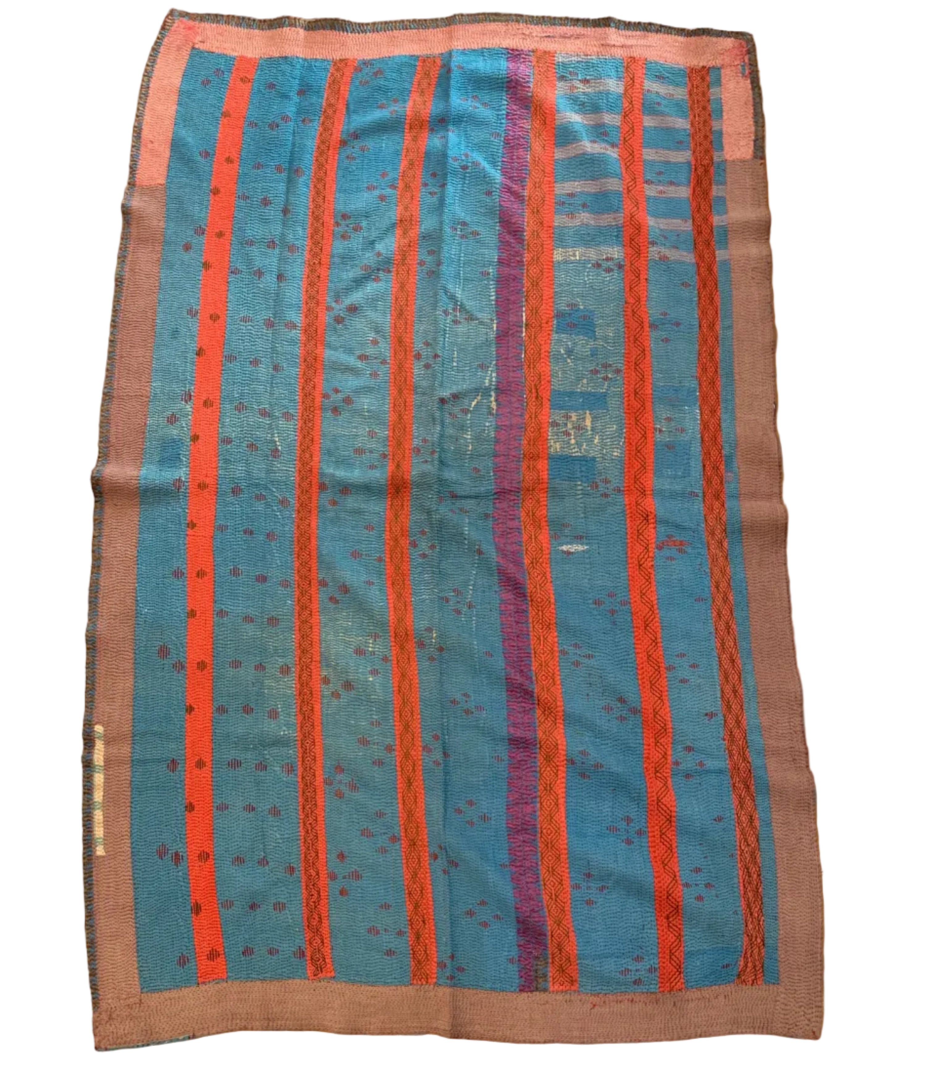 Handmade Kantha Red Lines Patchwork Quilt India