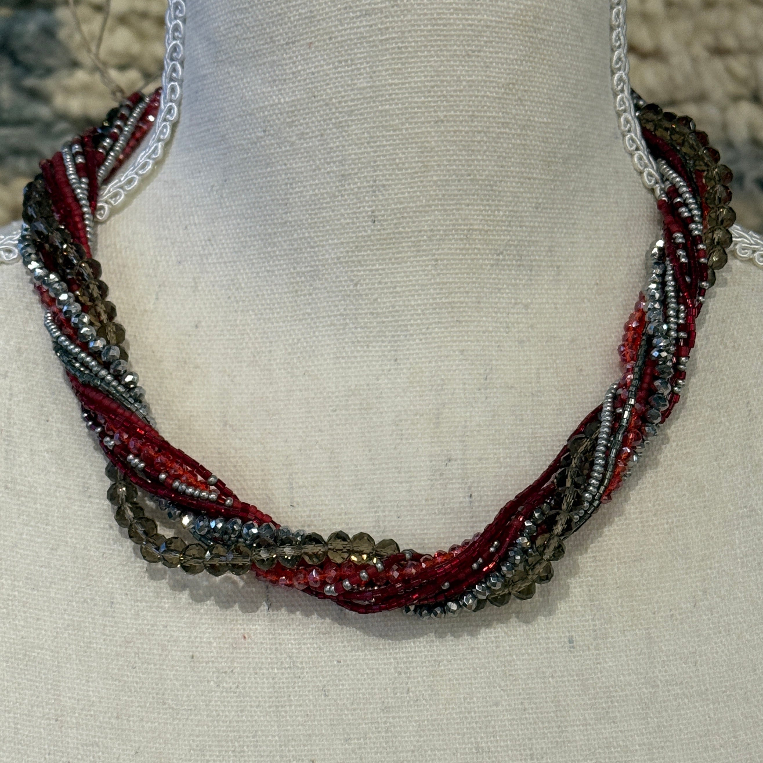 Handmade 12 Strand Red Beaded Necklace Guatemala