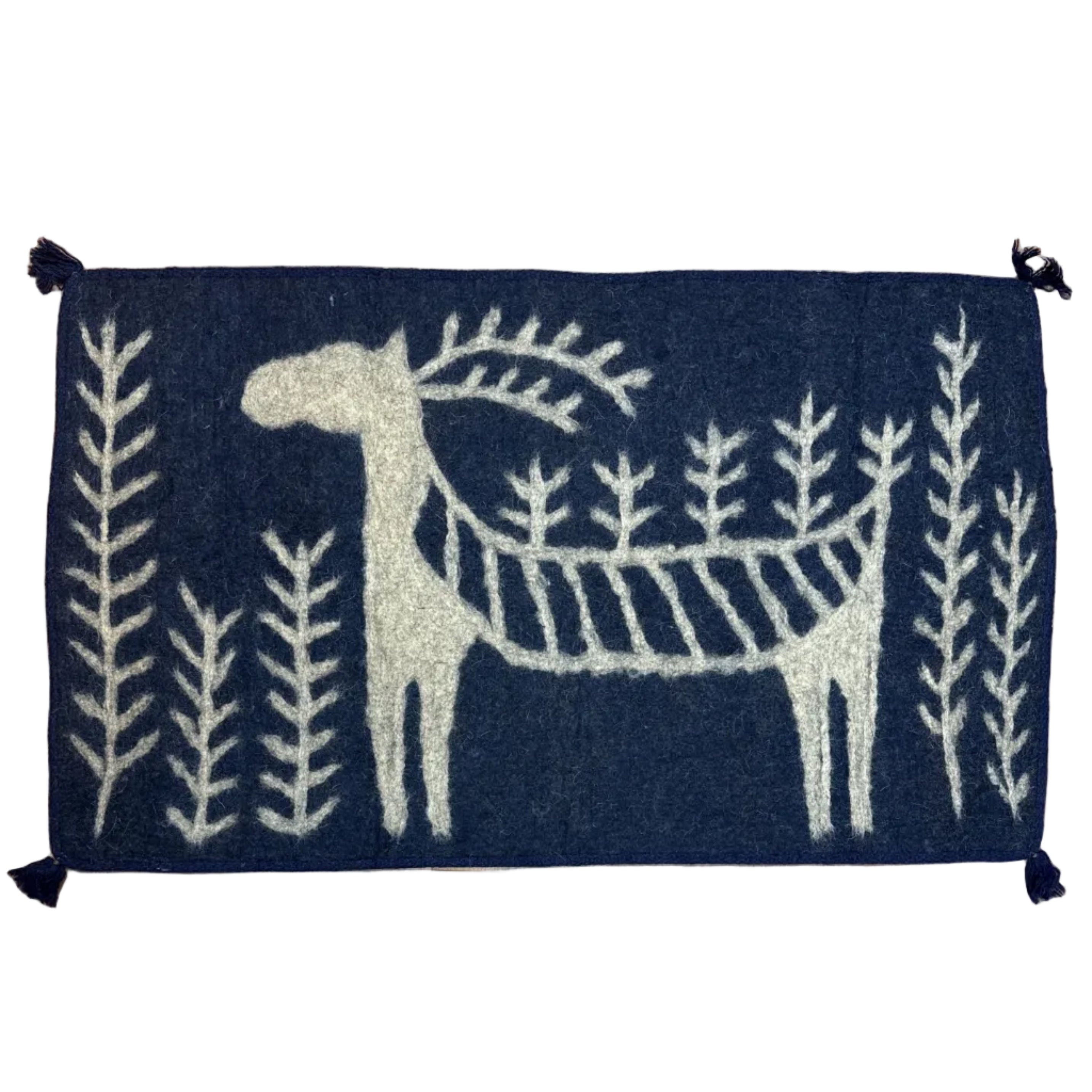 Handmade Wool Felt Blue Deer Rug Afghanistan (30x48)