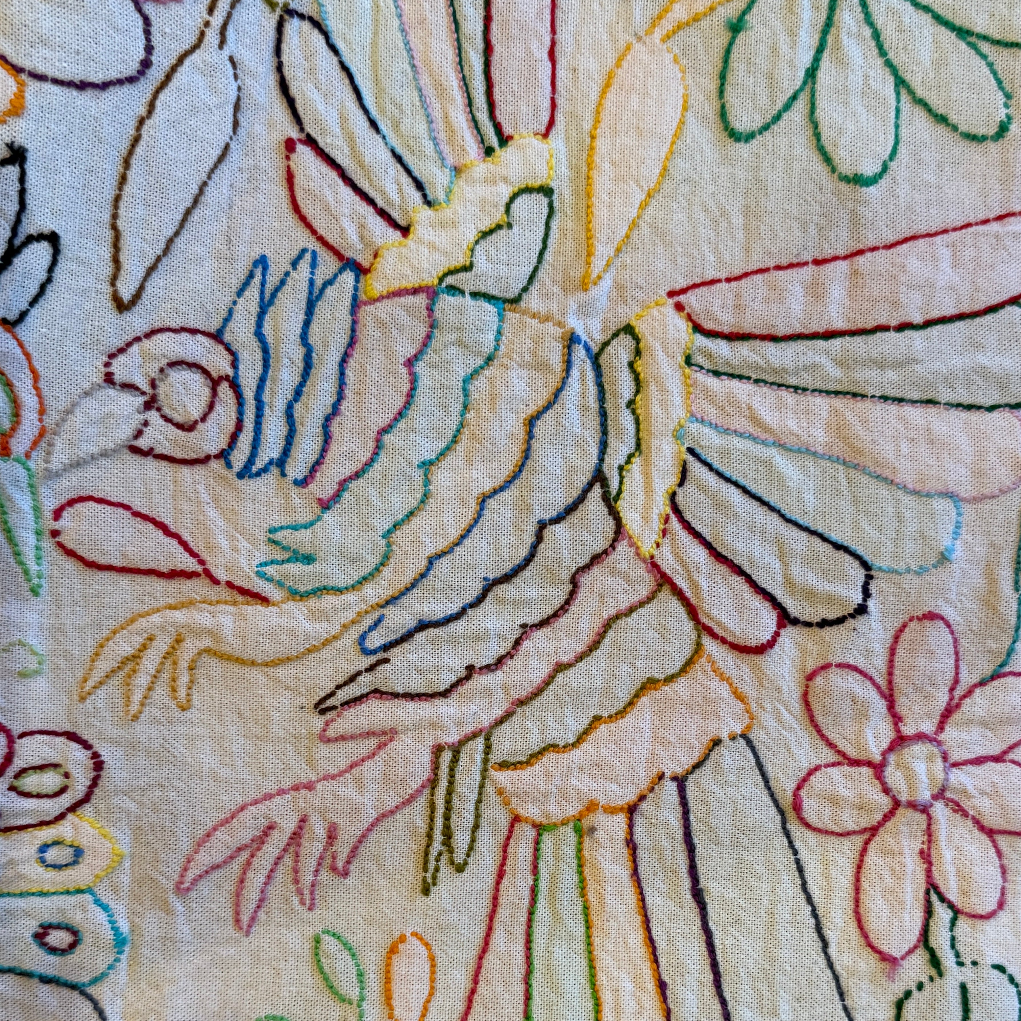 Embroidered Otomi Birds Table Runner Mexico