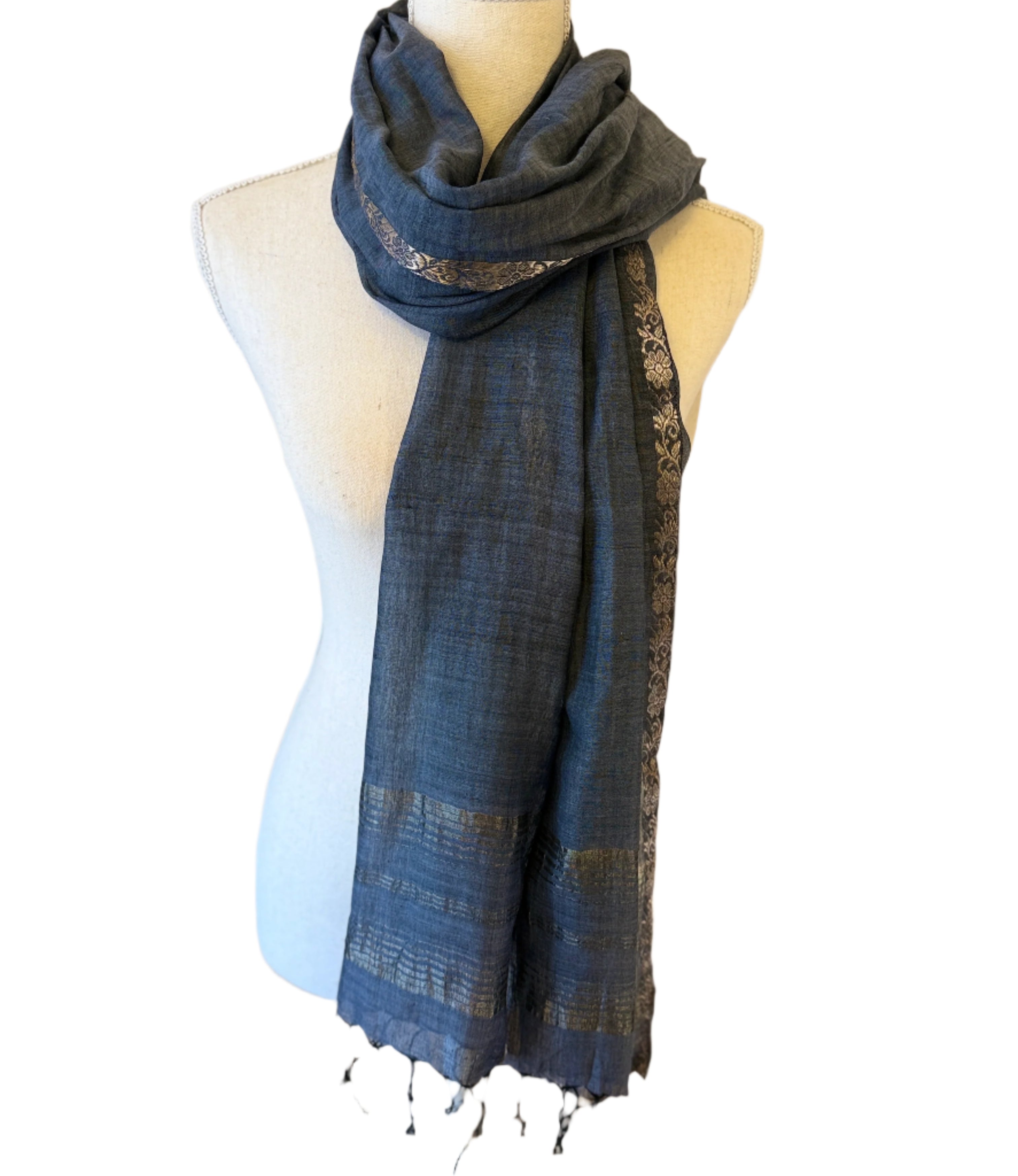 Handwoven Cotton and Sari Jacquard Scarf India
