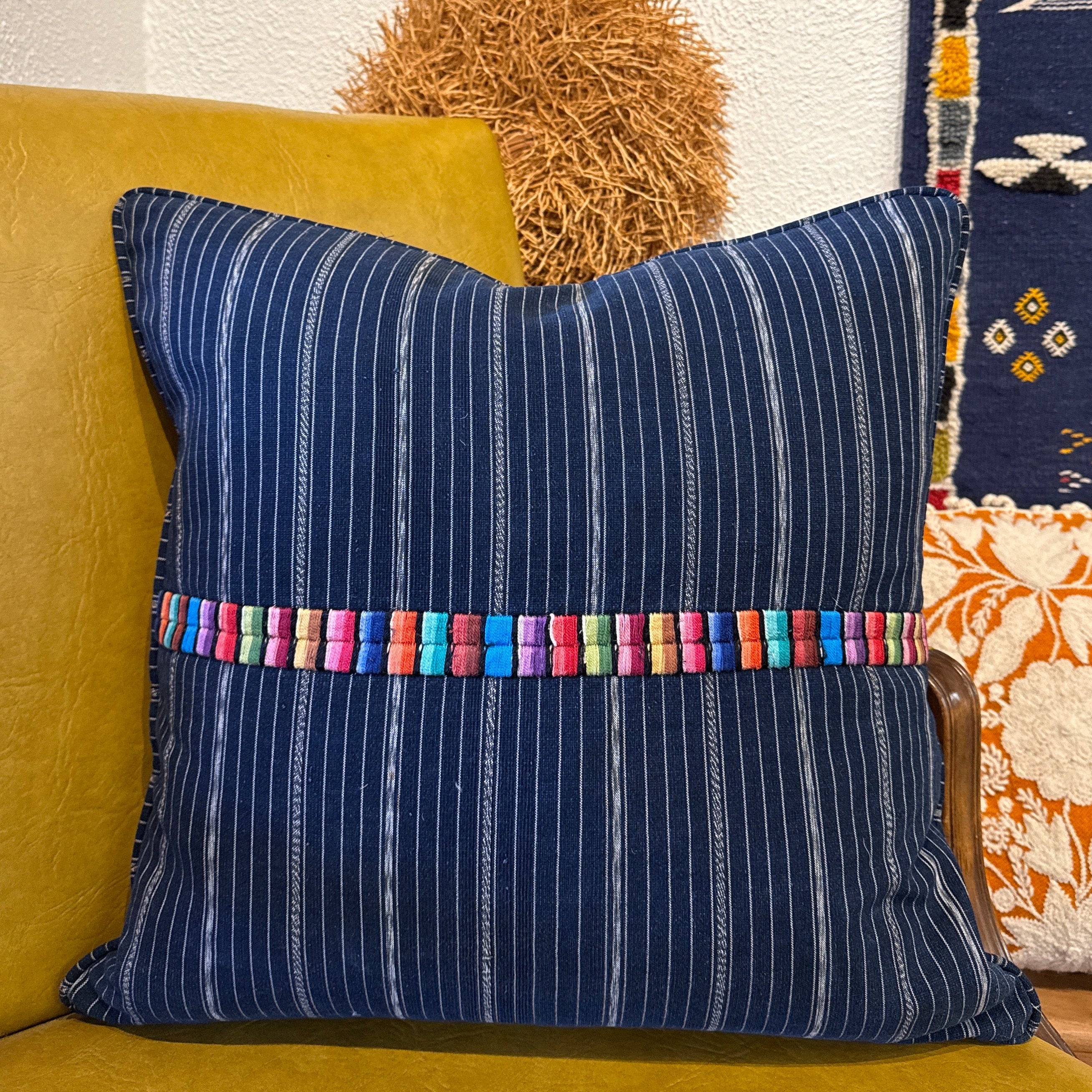 Embroidered Indigo Corte Pillow Guatemala (20x20)