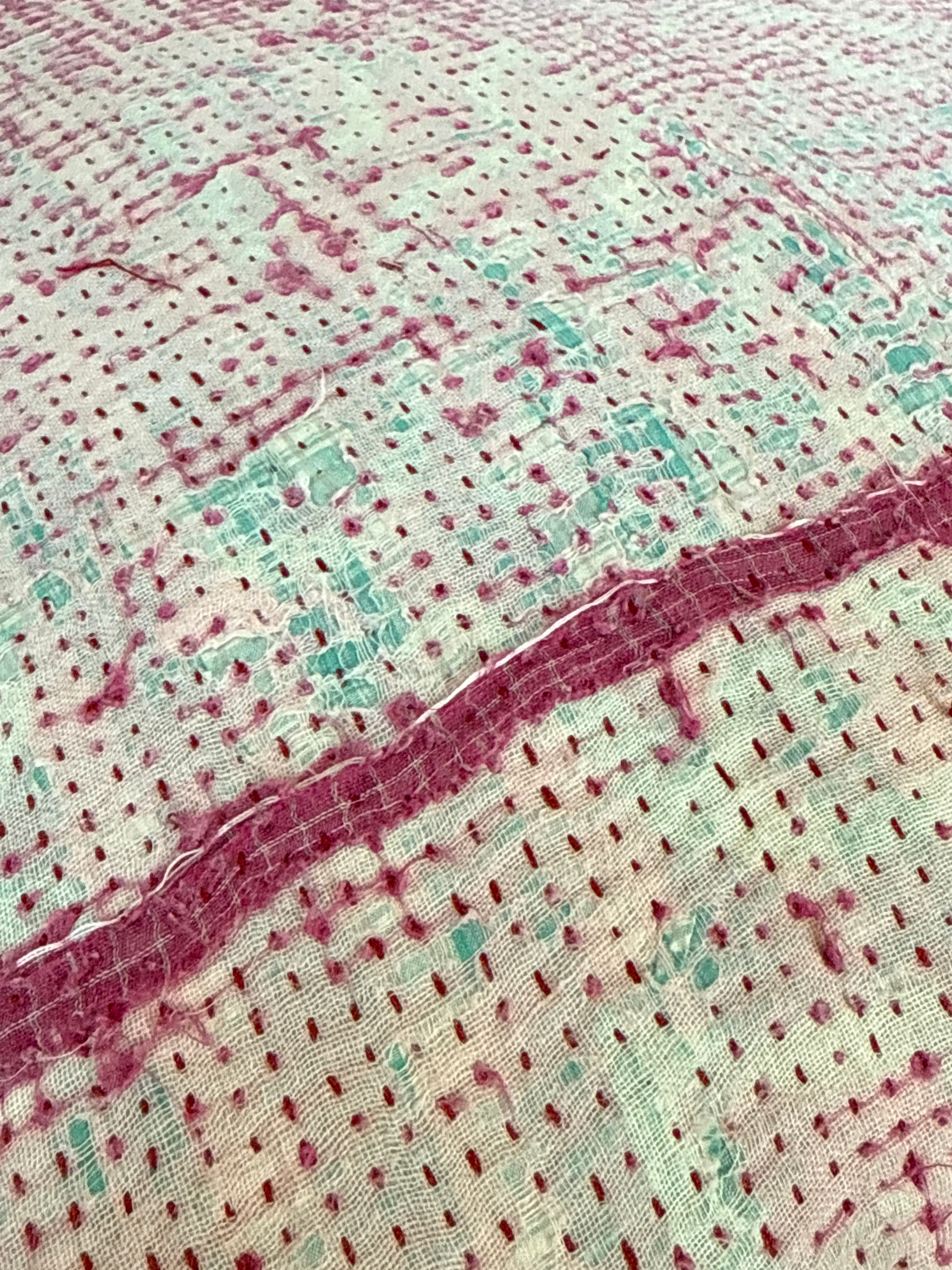 Hand Stitched Kantha Light Pink Square Pillow India (20 x 20)