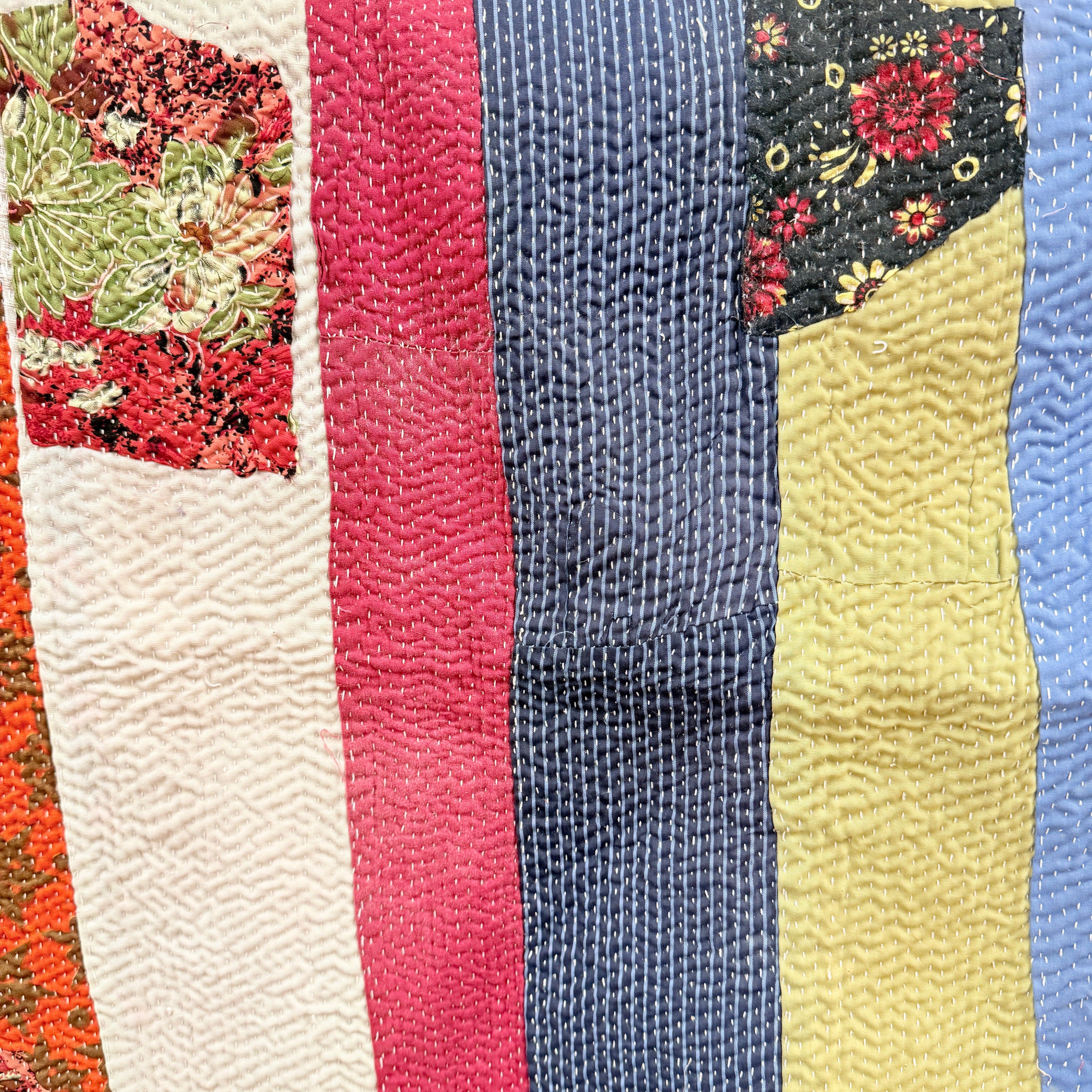 Handmade Orange Kantha Patchwork Quilt India