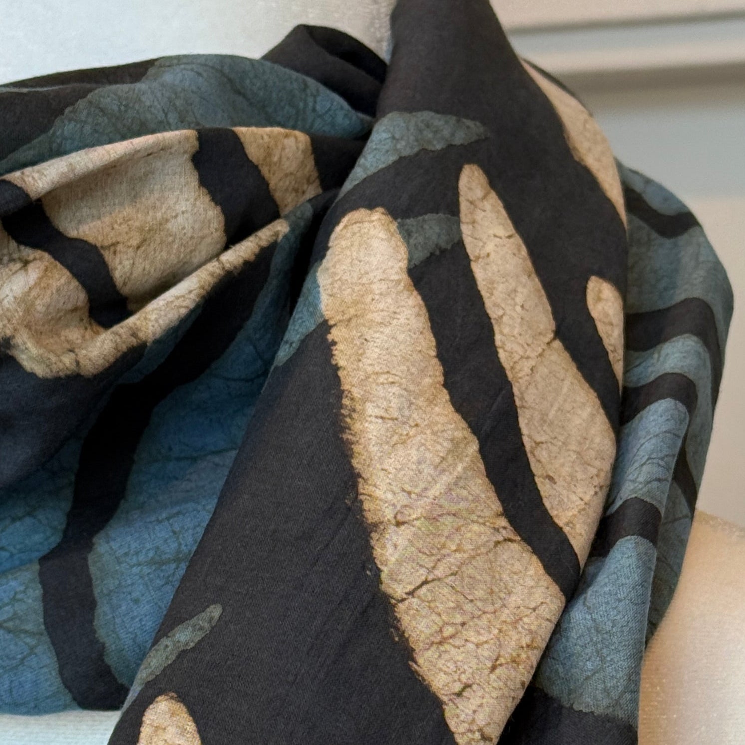 Hand Block Printed Moon Silk & Cotton Scarf India