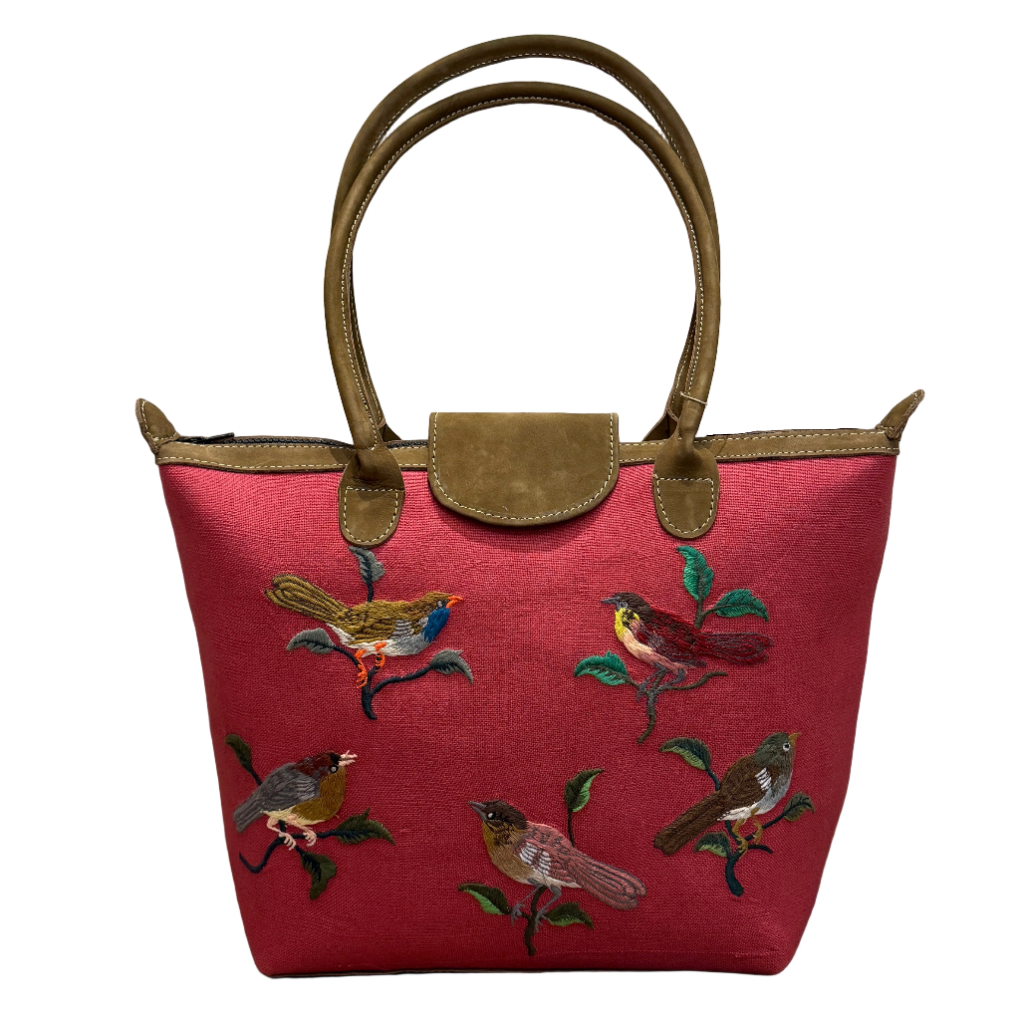 Handwoven Embroidered Rose with Leather Day Purse Guatemala