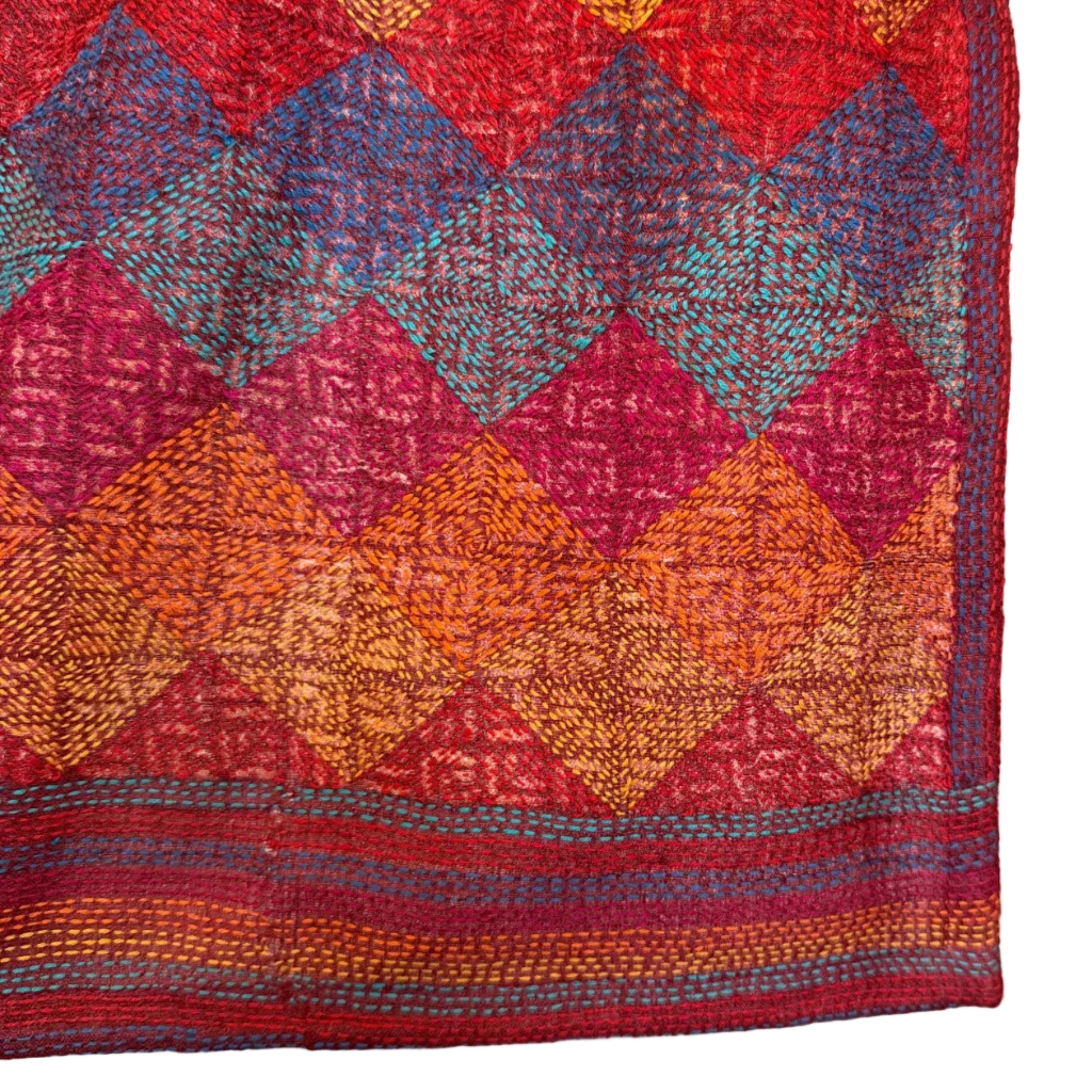 Silk Kantha Stitched Prantik Plum Scarf India
