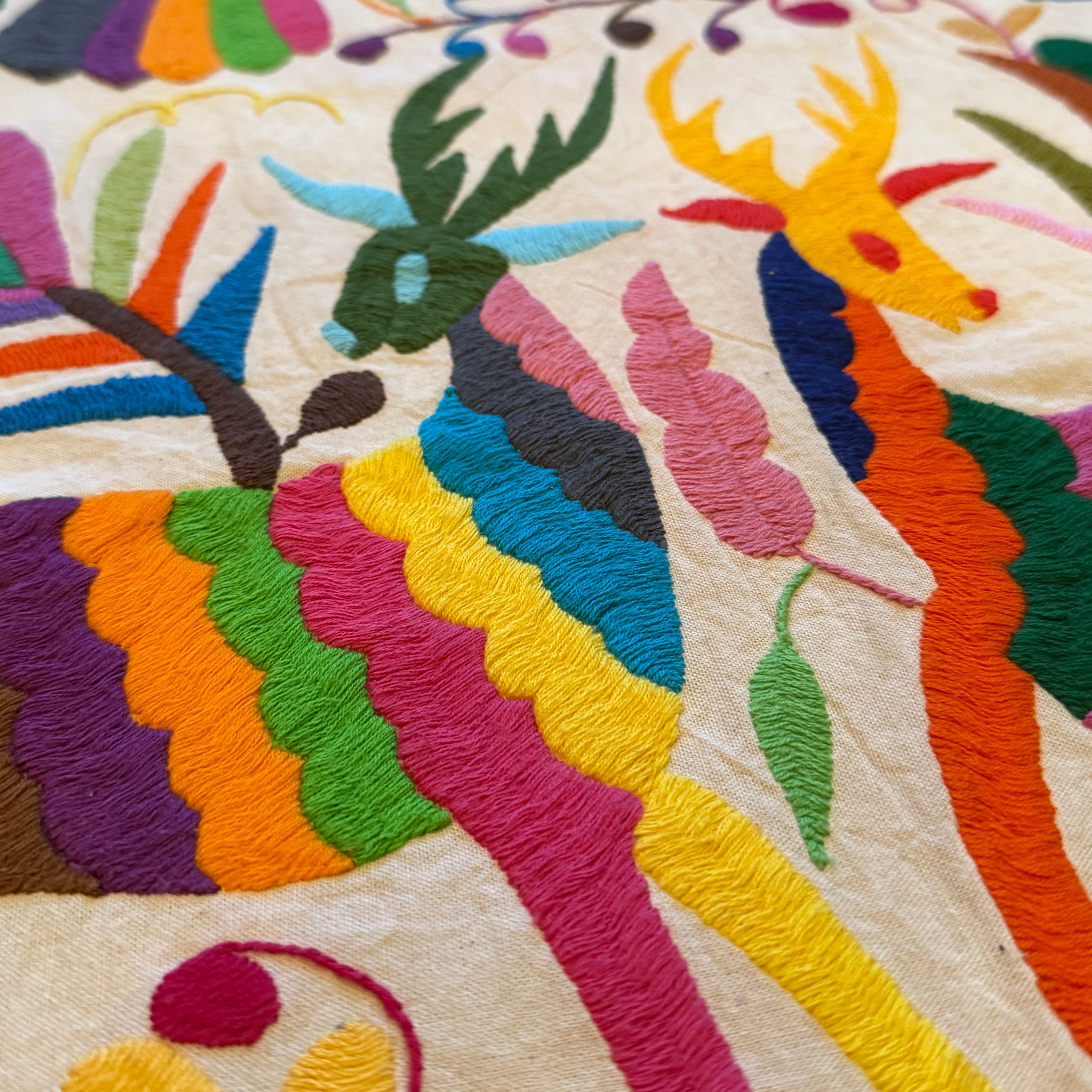 Embroidered Otomi Birds Table Runner Mexico