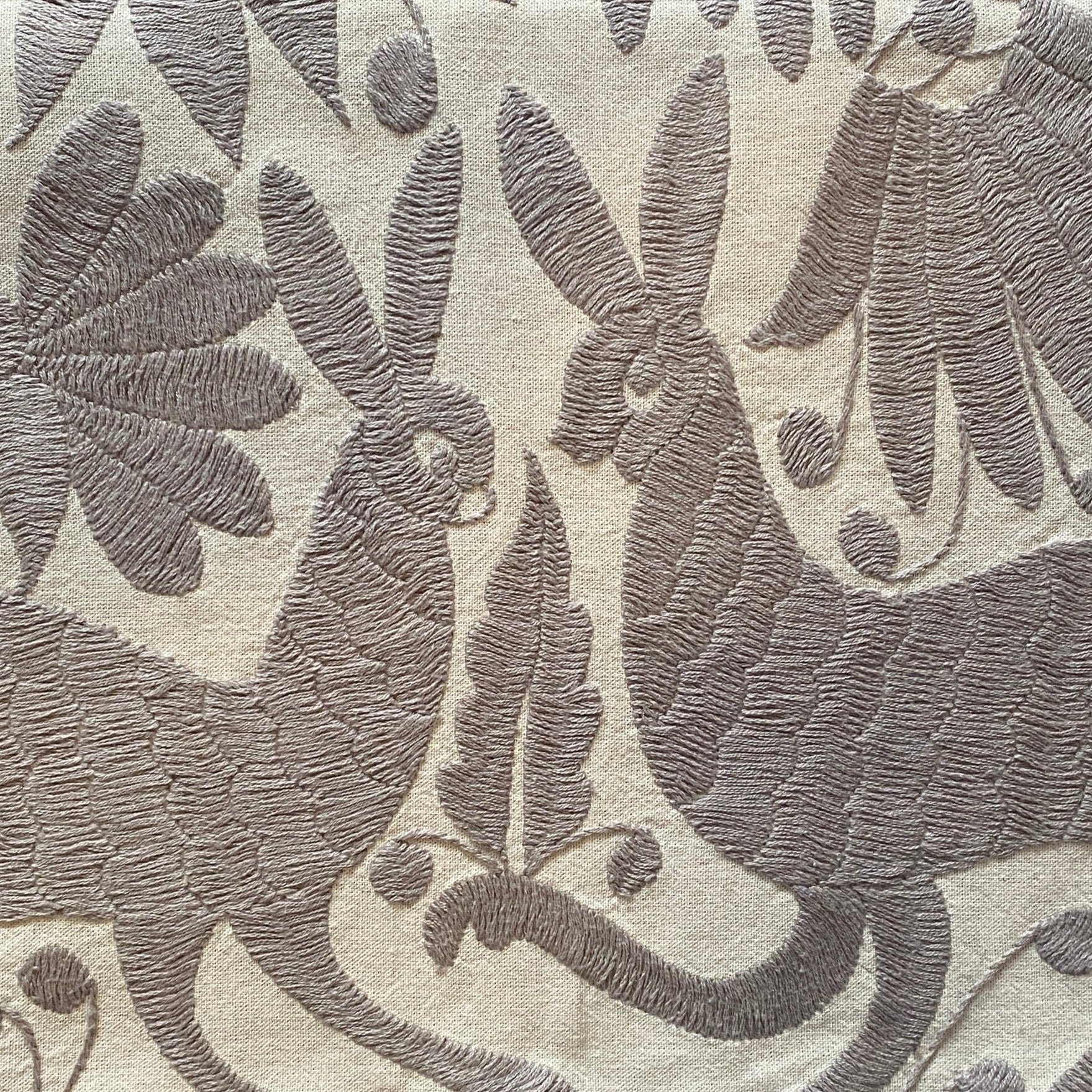 Otomi Hand Embroidered Light Grey Table Runner Mexico
