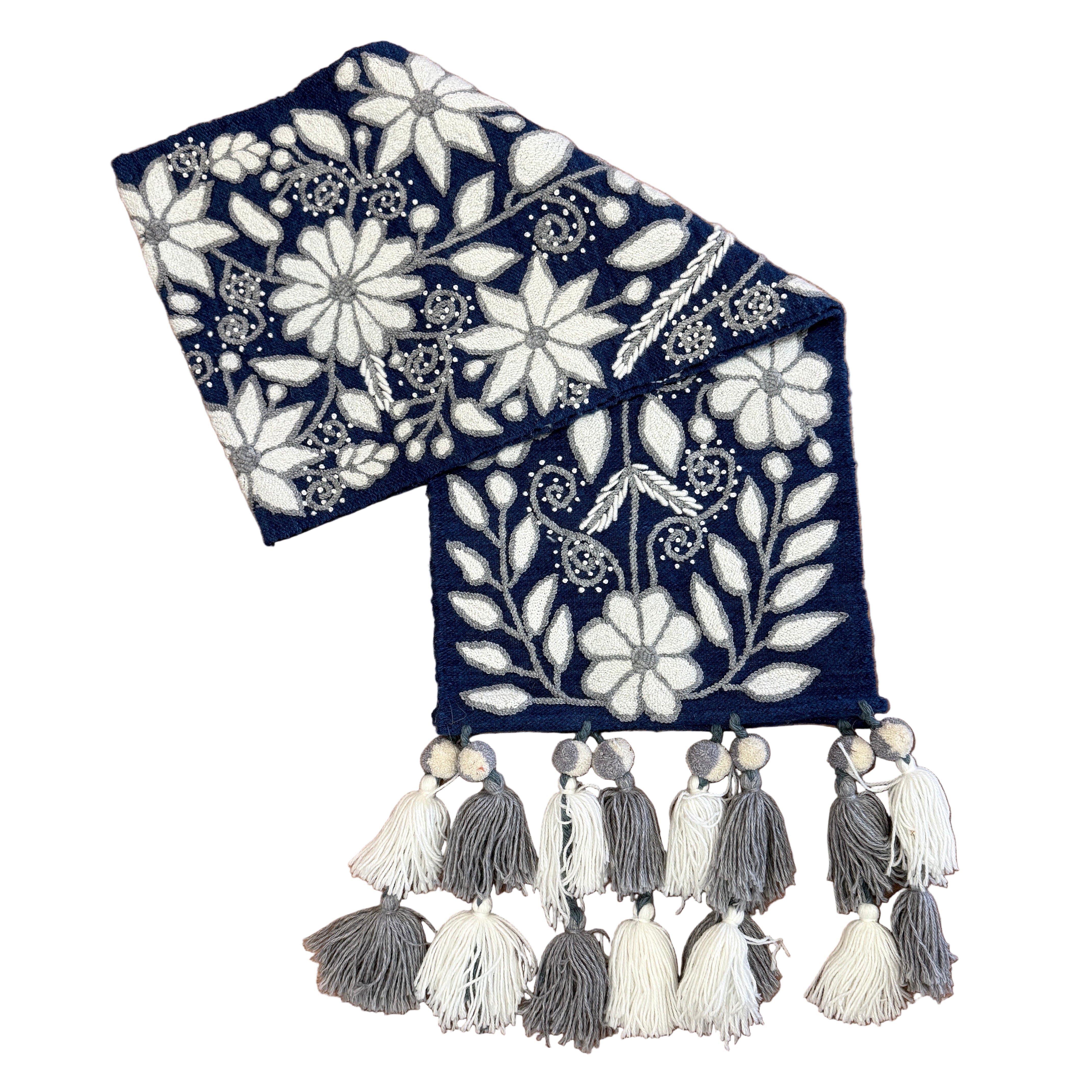 Embroidered Navy Wool Table Runner Peru