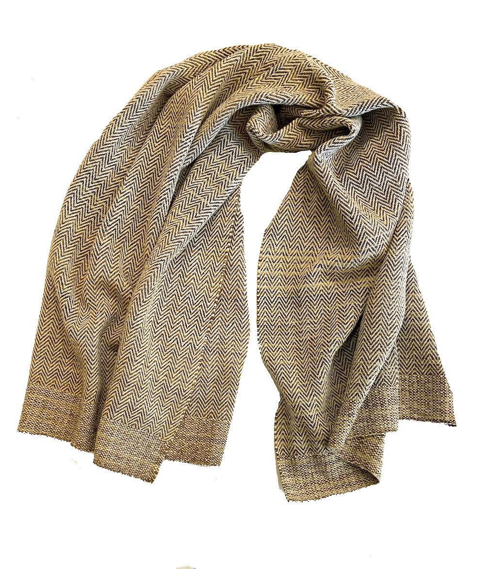 Handwoven Wool Throw Mexico (44" x 72") white and blend of tones of café au lait, khaki and tan Zapotec artisans in Oaxaca