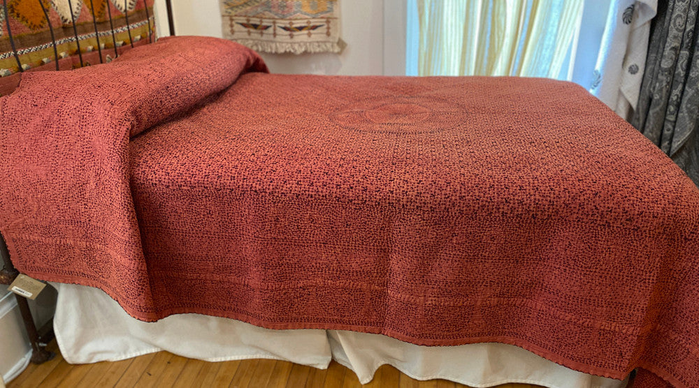 Hand Stitched Cotton Quilt Queen Red India