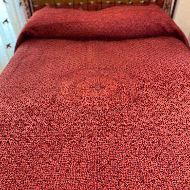 Hand Stitched Cotton Quilt Queen Red India
