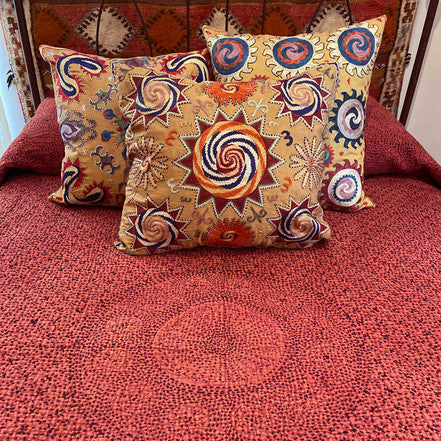 Hand Stitched Rose Red Cotton Queen Quilt India