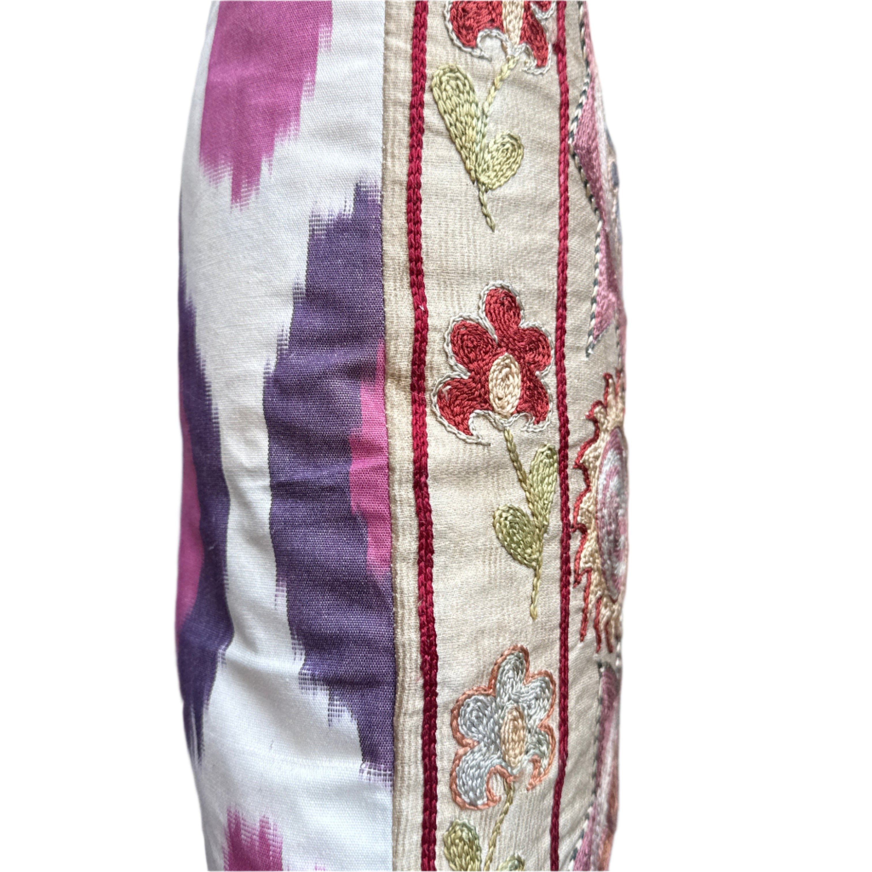 Hand Embroidered Lavender Silk Pillow Uzbekistan (18x18)