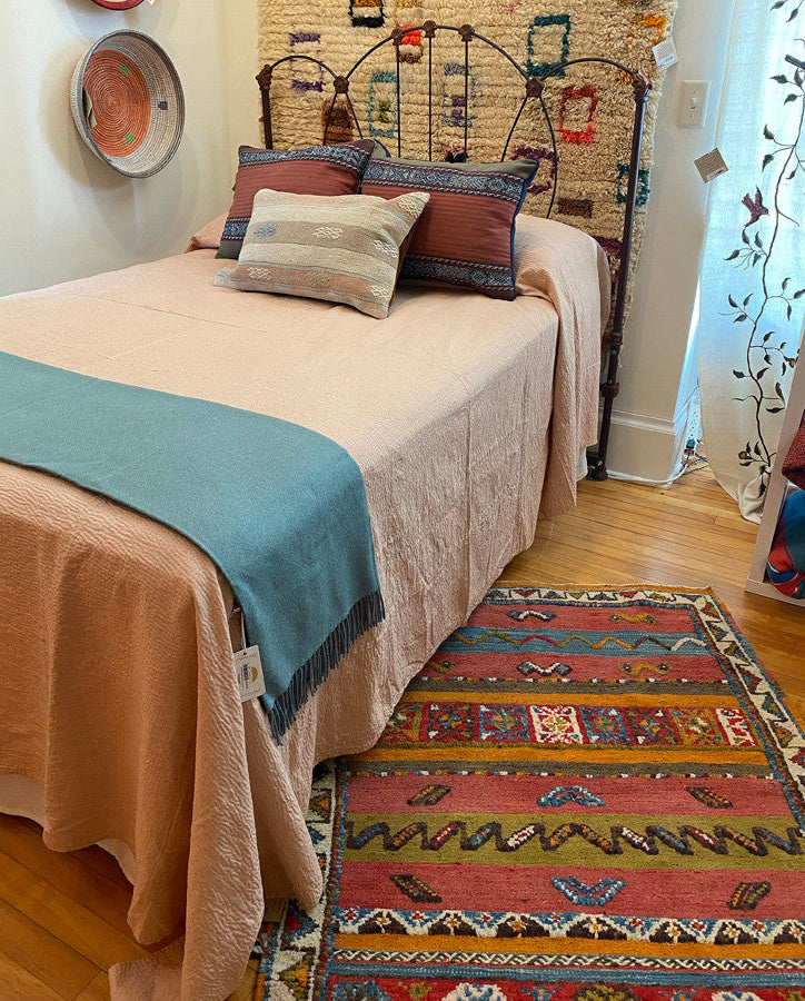 Tanka Stitched Light Weight Patchwork washed peach.Cotton Bed Spread Coverlet India